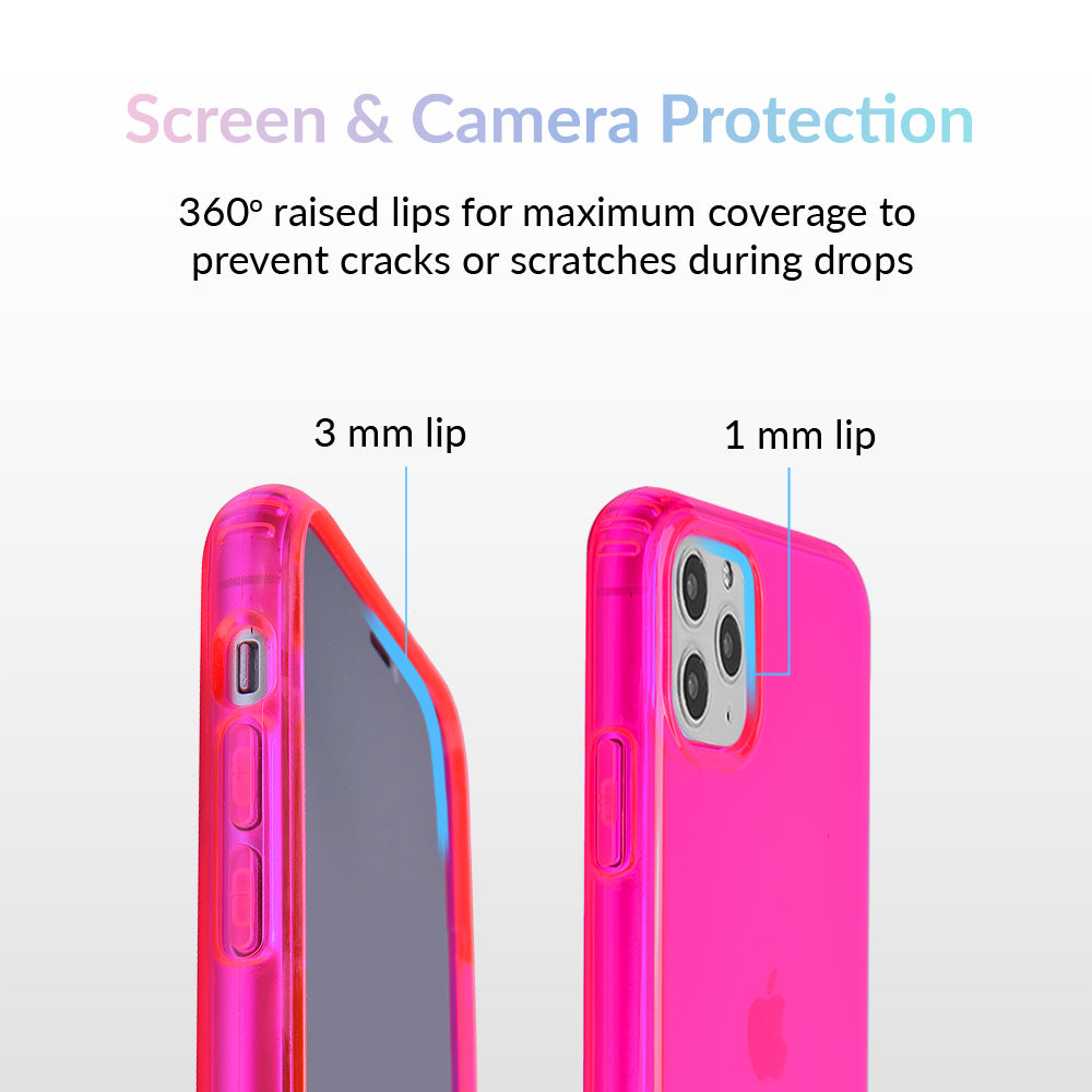 Neon Pink Clear iPhone Case - Shockproof & Scratch-Resistant Protective Cover for iPhone 13/14/15 - Trendy Transparent Design for Everyday Use & Fashion Statement