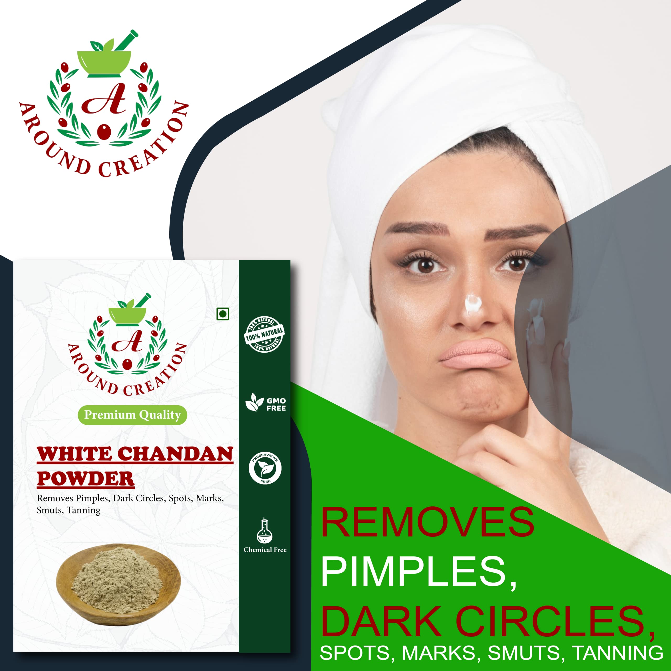 Pure White Sandalwood Powder (Safed Chandan) - 250gm | Organic & Natural for Skin Whitening, Pooja Rituals & Ayurvedic Care | Perfect for DIY Face Masks, Aromatherapy & Spiritual Ceremonies
