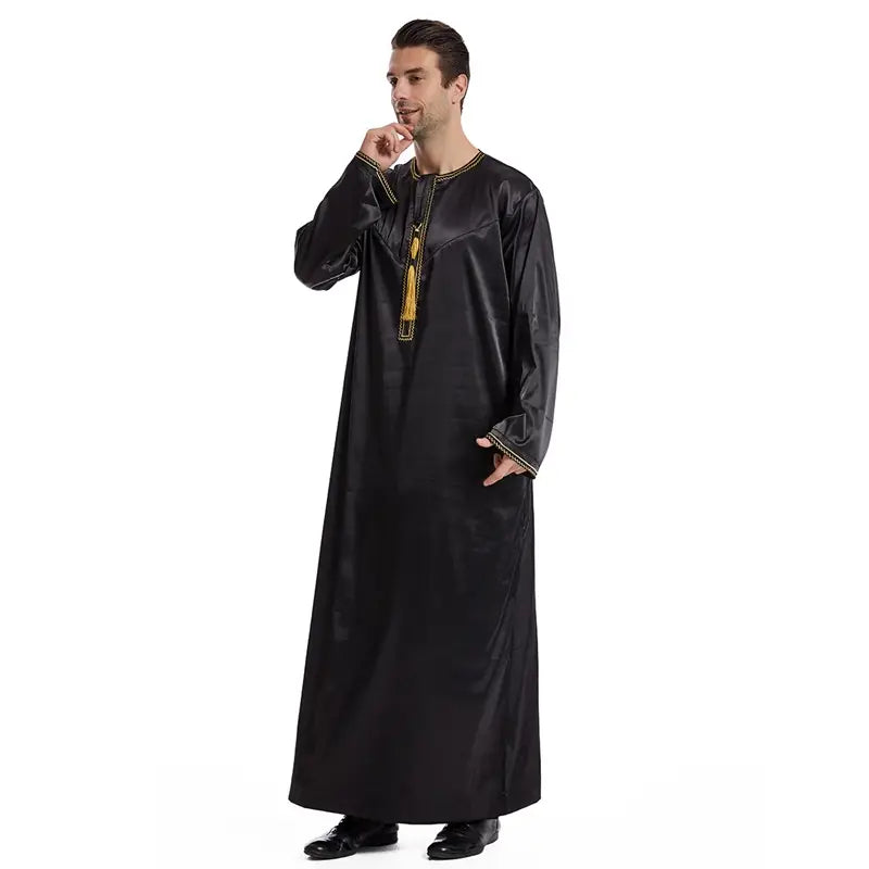 Premium Middle Eastern Arab Men's Thobe Thawb Caftan with Elegant Tassels - Perfect for Eid, Weddings & Special Occasions