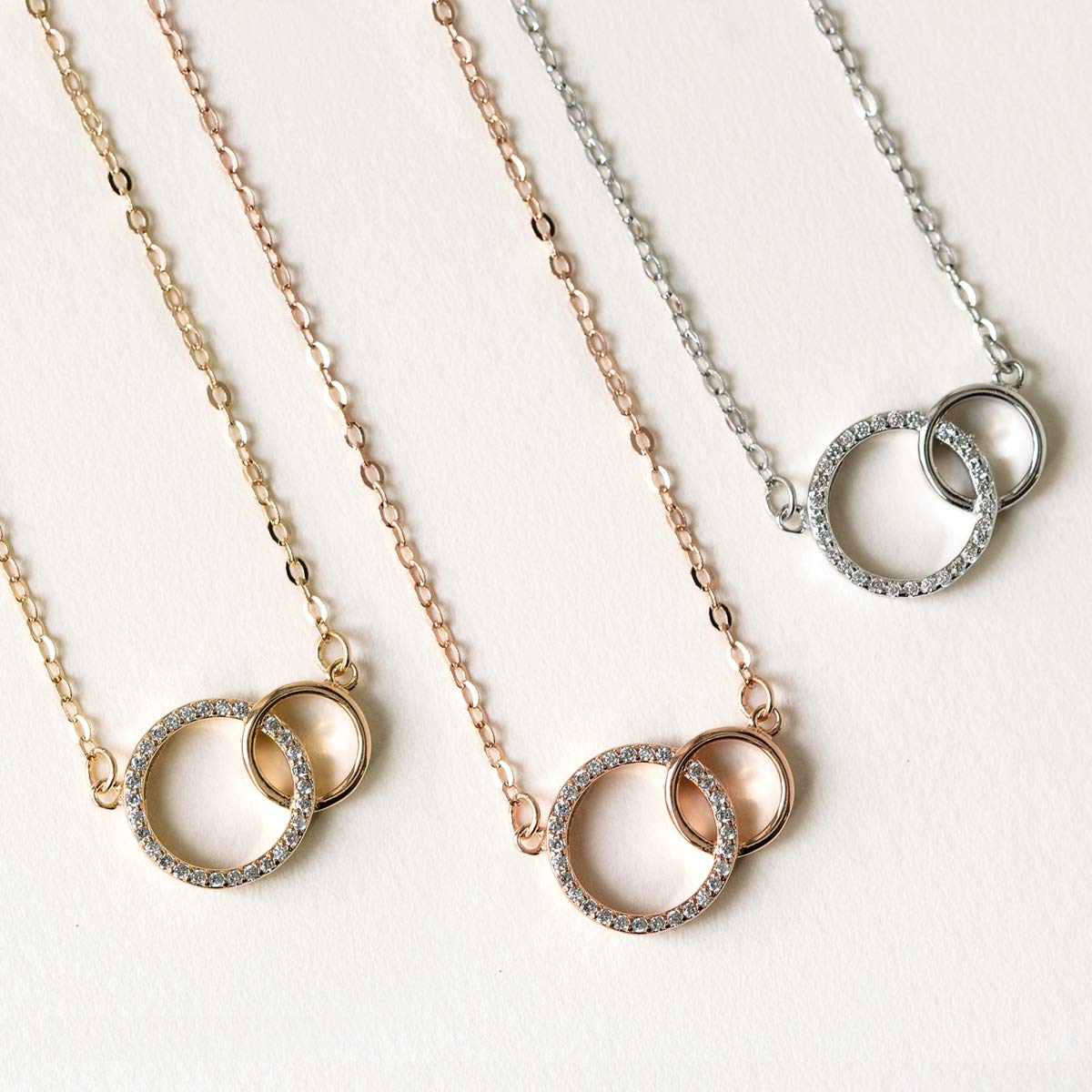 A+O Sister Gift - Interlocking Circle Necklace & Bracelet Set in Gold, Rose Gold, or Sterling Silver - Perfect for Birthday, Anniversary, and Friendship Gifts