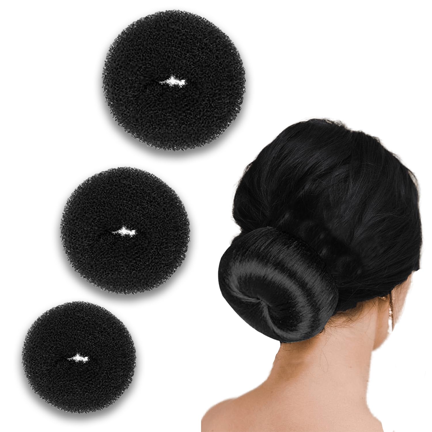 TEMPERIA Hair Donut Bun Maker for Women & Girls - 3-Piece Set (Small, Medium, Large) - Puff Juda Bun Shaper Tool - Perfect Hair Accessories for Updos, Ponytails & Formal Events