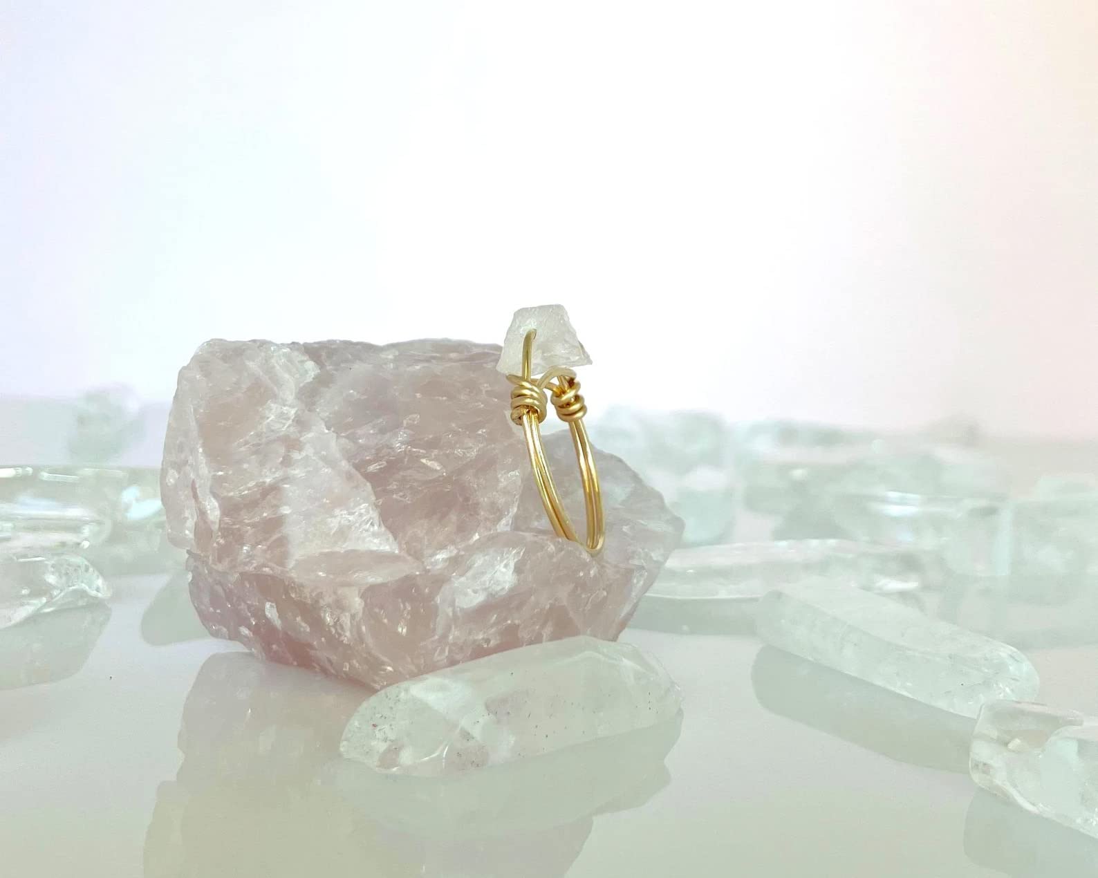 Raw Rose Quartz Gemstone Ring - Healing Crystal Nugget Ring in Sterling Silver, 14K Gold-Filled & Rose Gold-Filled Options - Handmade Wire Wrapped Jewelry with Custom Sizing - Perfect for Meditation, Energy Healing & Spiritual Gifts