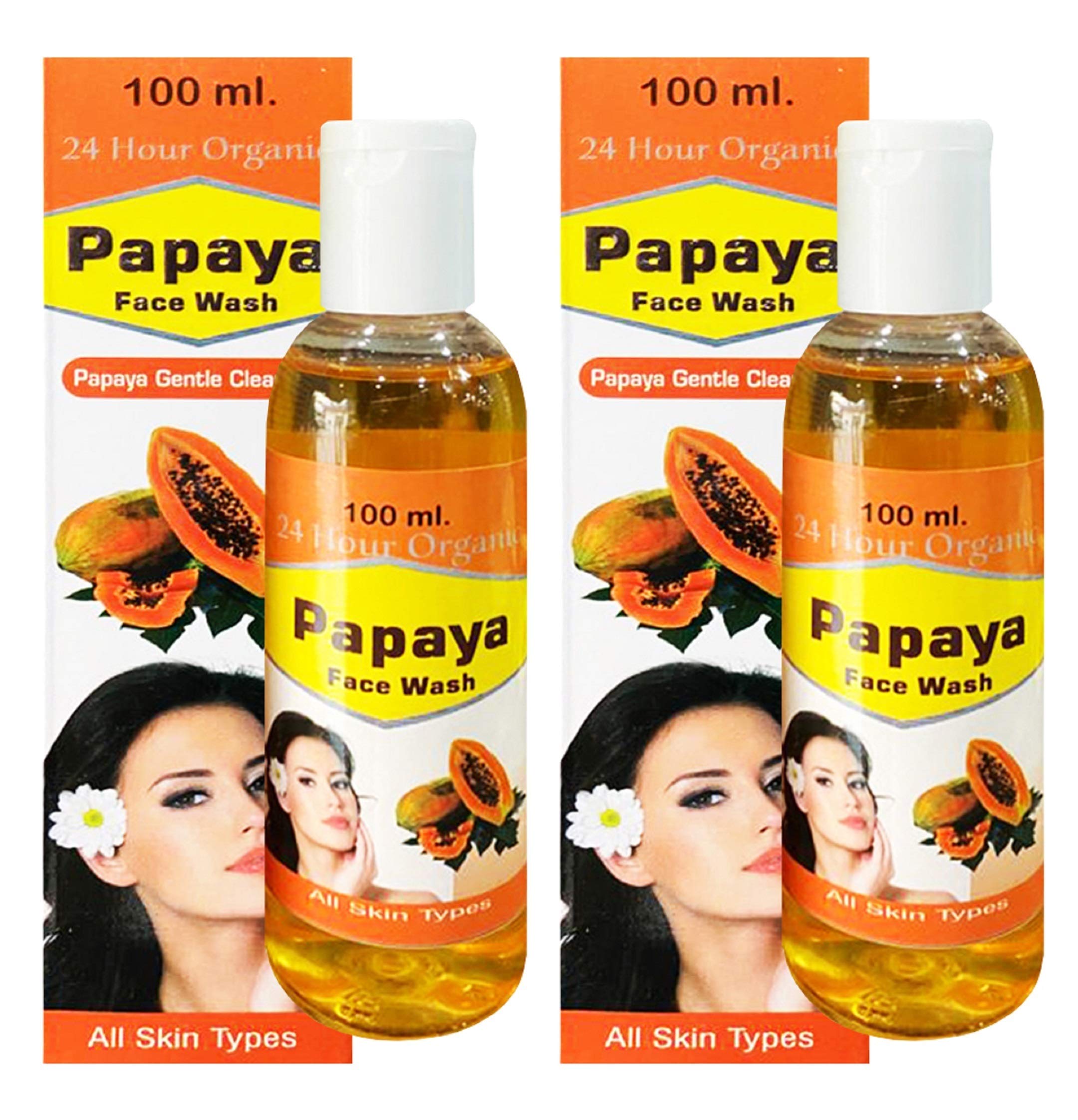Organic Papaya Face Wash for Glowing Skin - 200ml (2 x 100ml) - Gentle Cleanser for Acne, Dark Spots & Oily Skin - Day & Night Use for Fresh, Radiant Complexion