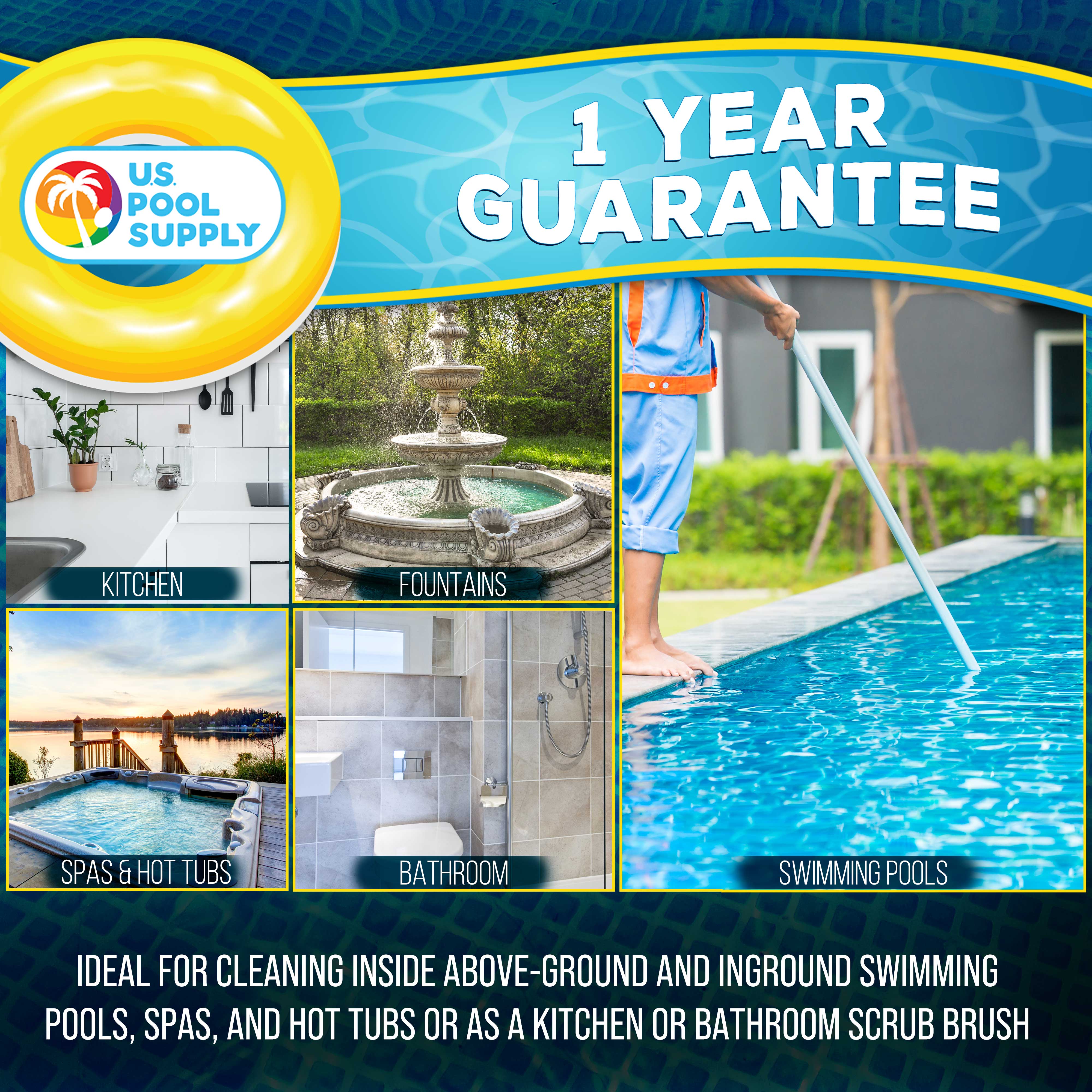 **Heavy-Duty Round Pool Brush with Pole Handle - Strong Nylon Bristles for Cleaning Corners, Steps, Spa Jets - Ideal for In-Ground & Above-Ground Pools - Perfect for Removing Algae, Debris & Dirt**