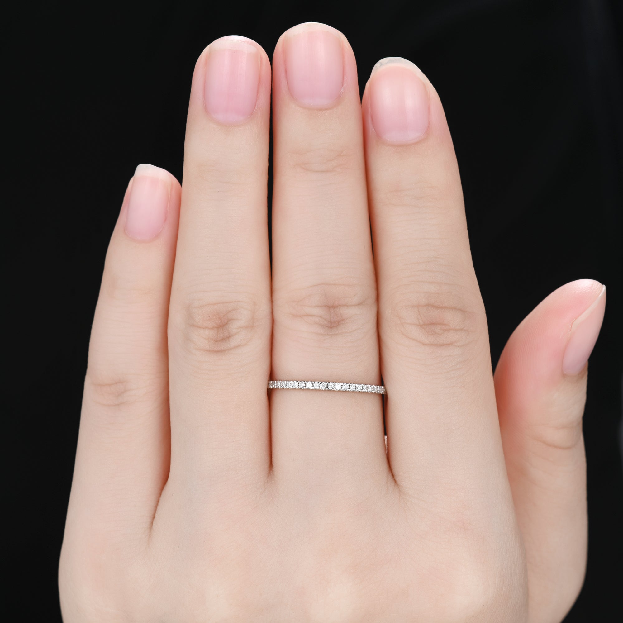 14K White Gold Petite V Pave Diamond Half Eternity Wedding Ring - Elegant Bridal Jewelry for Engagement, Anniversary & Special Occasions