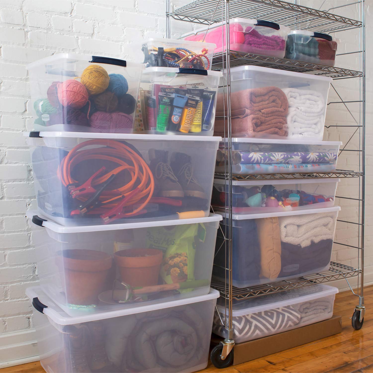 Rubbermaid Cleverstore Clear 41 QT (6-Pack) Stackable Plastic Storage Containers with Durable Latching Lids - Perfect for Pantry Organization, Kitchen Storage & Home Clutter Control