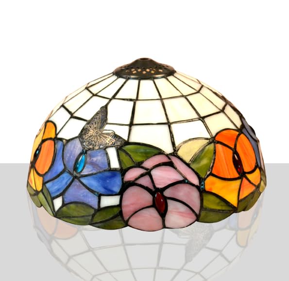 NOSHY Premium Tiffany Stained Glass Lamp Shade - Handcrafted Flower & Butterfly Design, 12-inch Diameter - Perfect for Table Lamps & Pendant Lights (Pack of 1) | Elegant Home Decor, Living Room Lighting, Bedside Accent Lamp