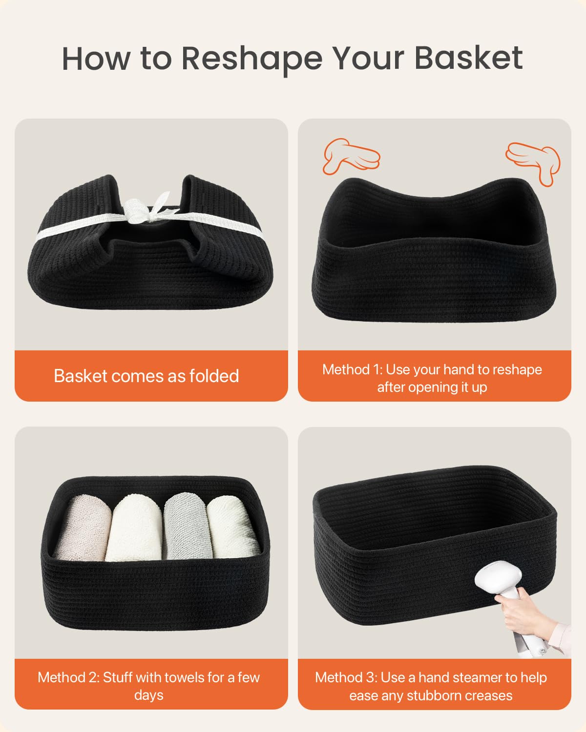 KALLAX Small Woven Storage Basket - 13.5 x 9.5 x 5 Inches, 3-Pack Black Rope Organizer Bins for Shelves, Closet & Cube Storage | Perfect for Home Organization, Pet Toy Storage & Gift Baskets