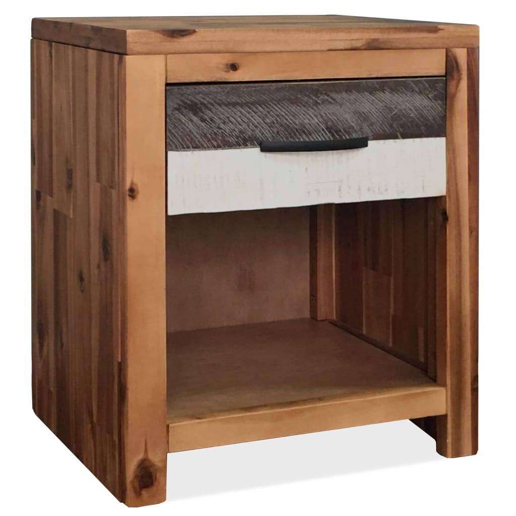 Brown Wooden Nightstand with Drawer & Open Shelf - Bedside End Table, Side Table with Storage for Bedroom, Living Room, Office - Rustic Wood Accent Table for Home Decor