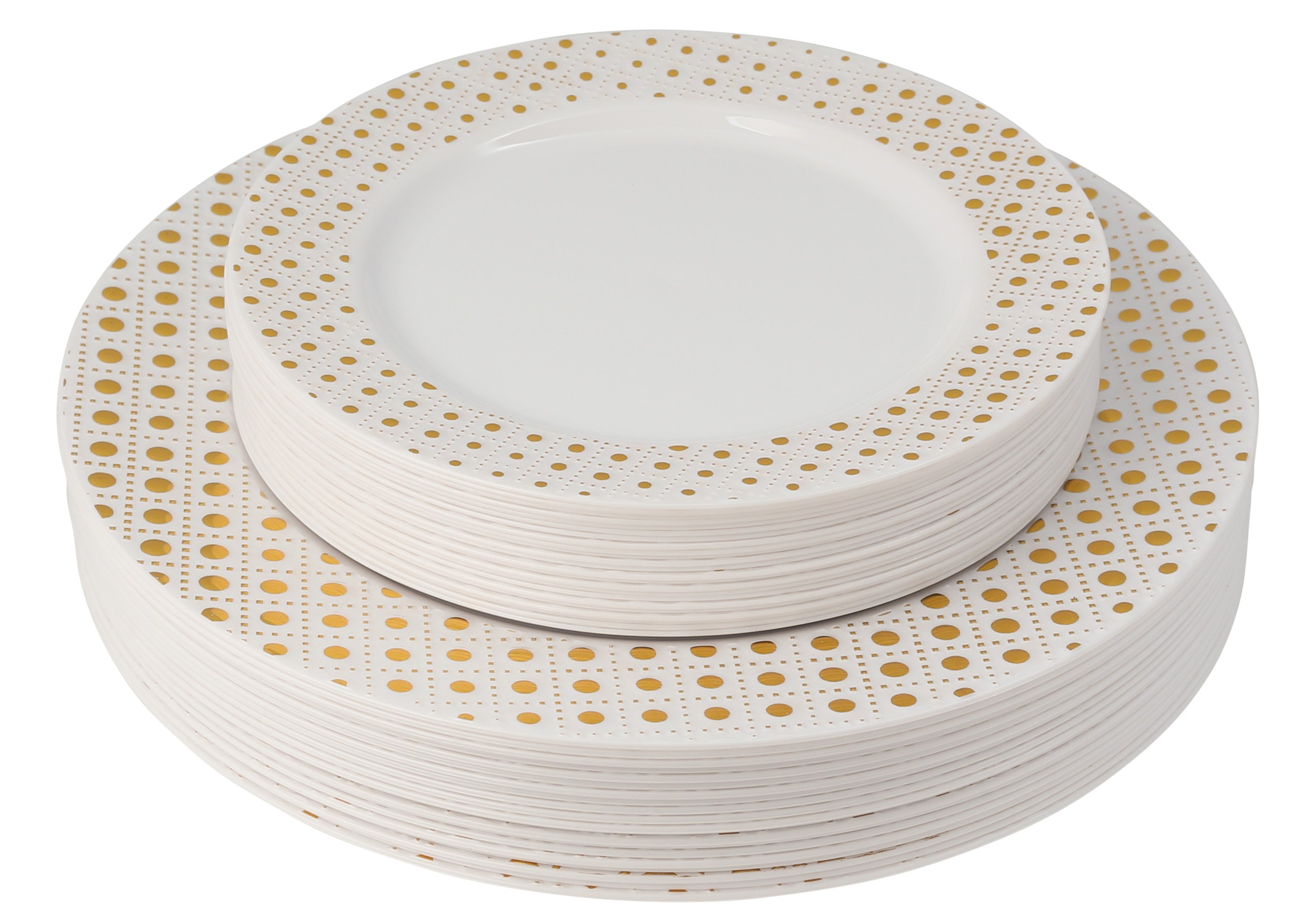 100-Piece Gold & White Round Plastic Dinnerware Set with Silverware - 20 Servings - Elegant Disposable Tableware for Parties, Weddings, and Events - Perfect for Outdoor Dining, Picnics, and Catering