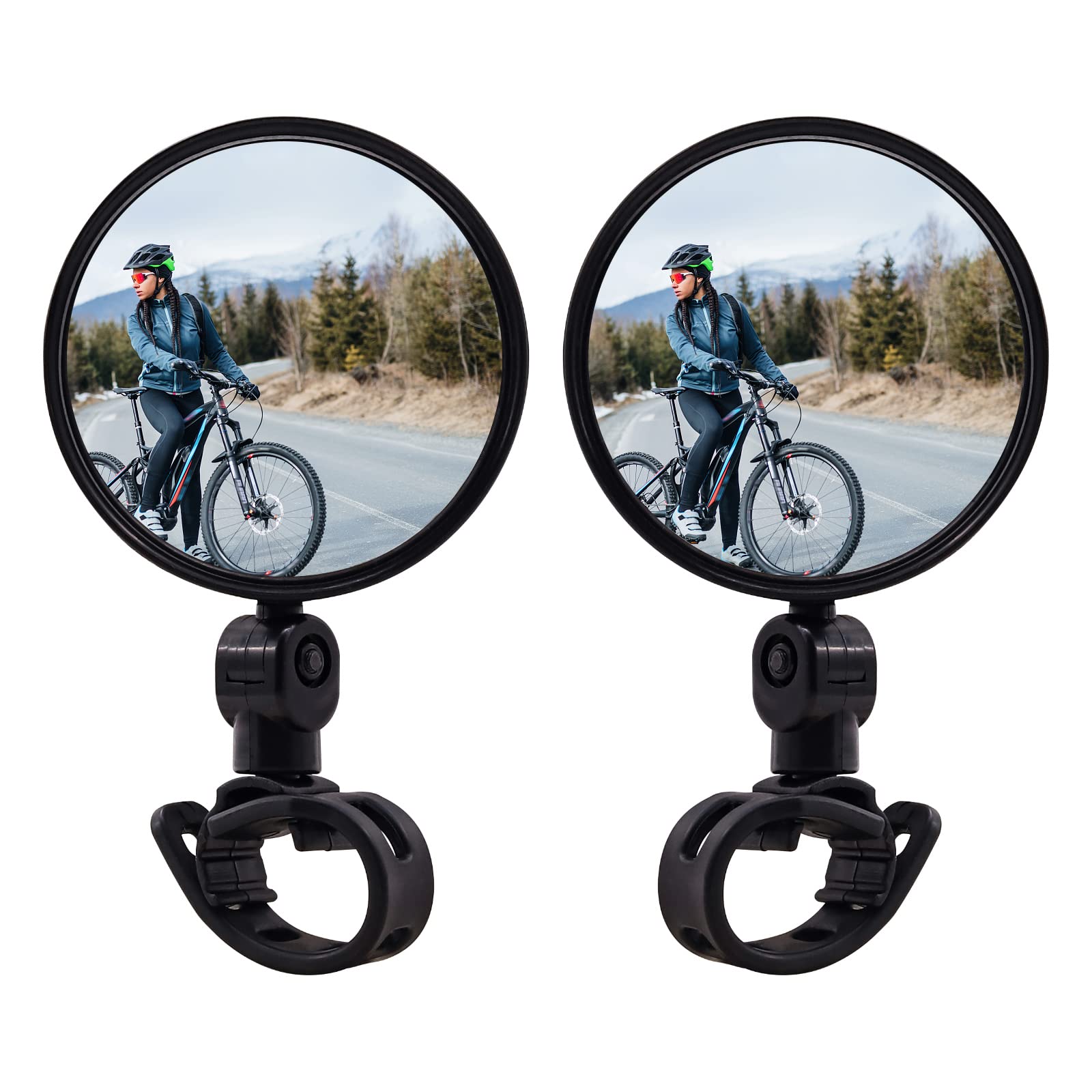 2Pcs Bike Rear View Mirrors - 360° Rotatable Wide Angle Acrylic Convex Mirror for Mountain/Road Bicycles, Handlebar Mounted Safety Mirrors (8CM Large Size) - Perfect for Cycling Commuting, Trail Riding & Urban Safety