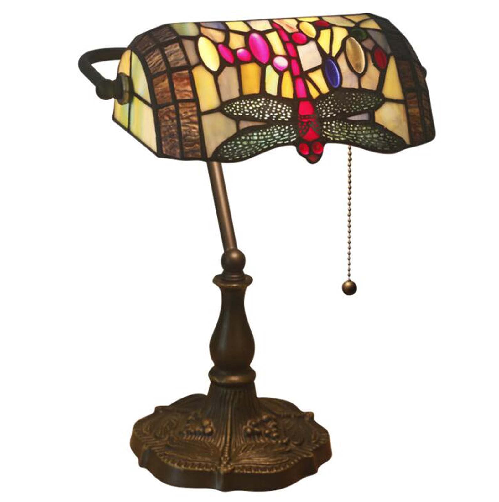 Tiffany Dragonfly Stained Glass Banker Desk Lamp for Office & Home Decor