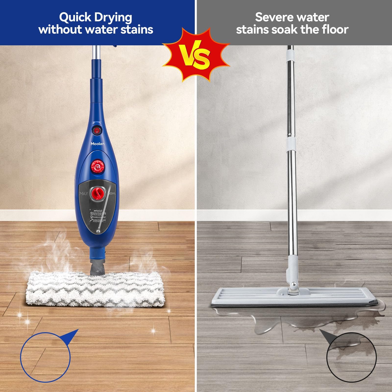 MOOLAN 10-in-1 Multipurpose Steam Mop Cleaner - Detachable Handheld Steamer for Hardwood Floors, Tile, Laminate, Windows & Walls - Perfect for Whole Home Deep Cleaning & Sanitizing