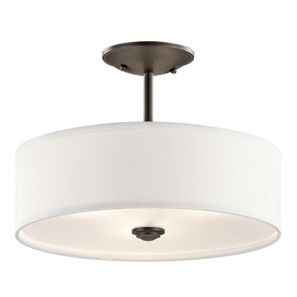 Kichler Shailene 14 Inch 3-Light Round Semi-Flush Mount Ceiling Light Fixture - Satin Etched White Glass Diffuser & White Microfiber Shade in Olde Bronze Finish - Perfect for Bedroom, Dining Room or Entryway Lighting