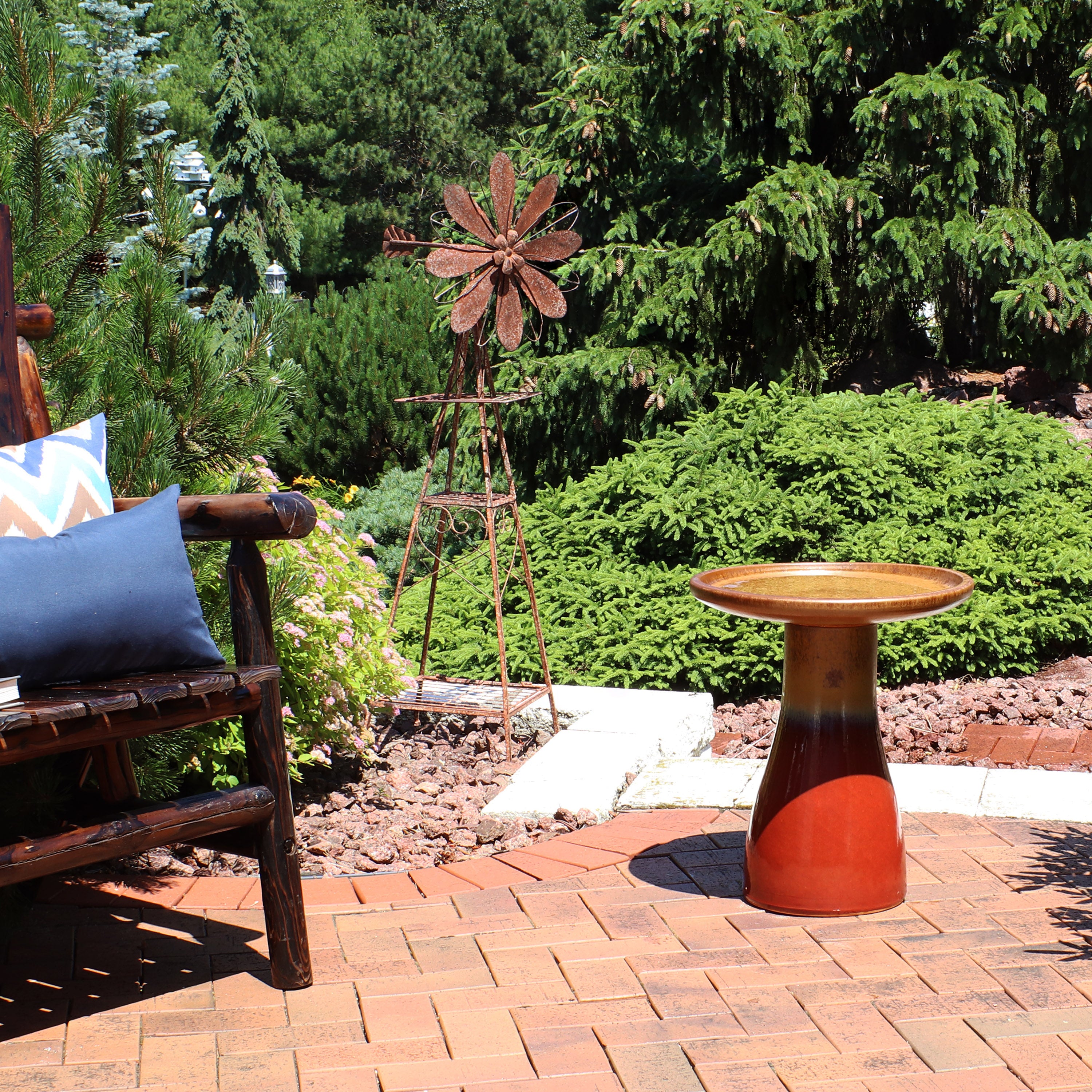 Sunnydaze 18 Inch Glazed Ceramic Outdoor Bird Bath - Garden Decor for Attracting Birds & Enhancing Outdoor Spaces