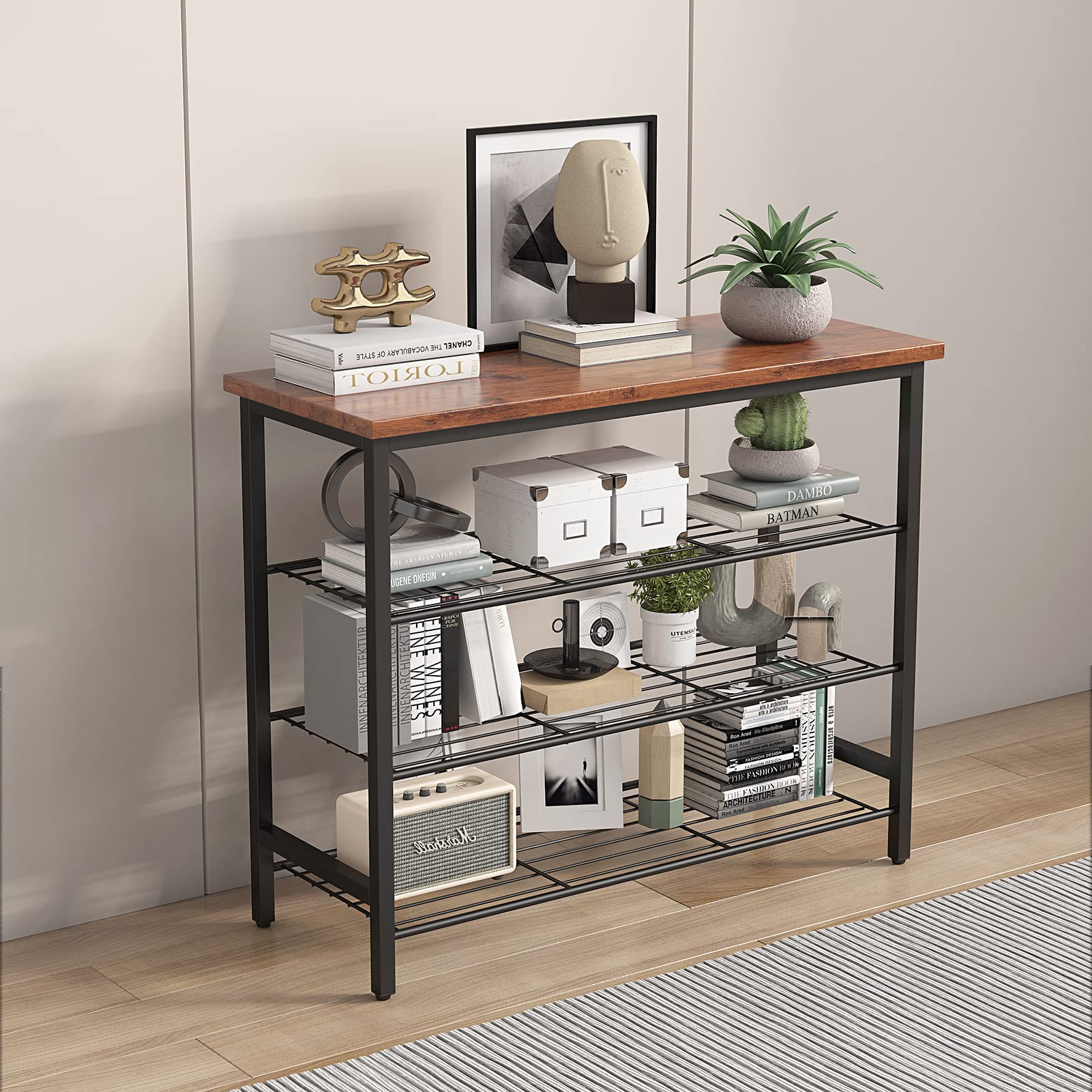4-Tier Heavy Duty Metal Wire Shelving Unit - Free Standing Storage Shelf Rack for Kitchen, Living Room, Garage & Office - Perfect for Organizing Pantry Items, Plants, Books & Displaying Decor
