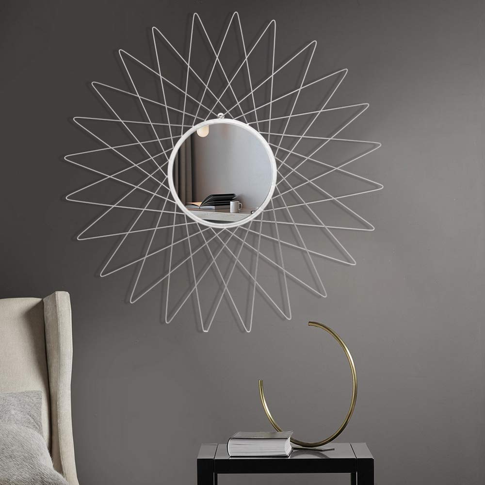 Stylish Silver Round Iron Wall Mirror - Elegant Home Decor for Living Room, Bedroom & Entryway