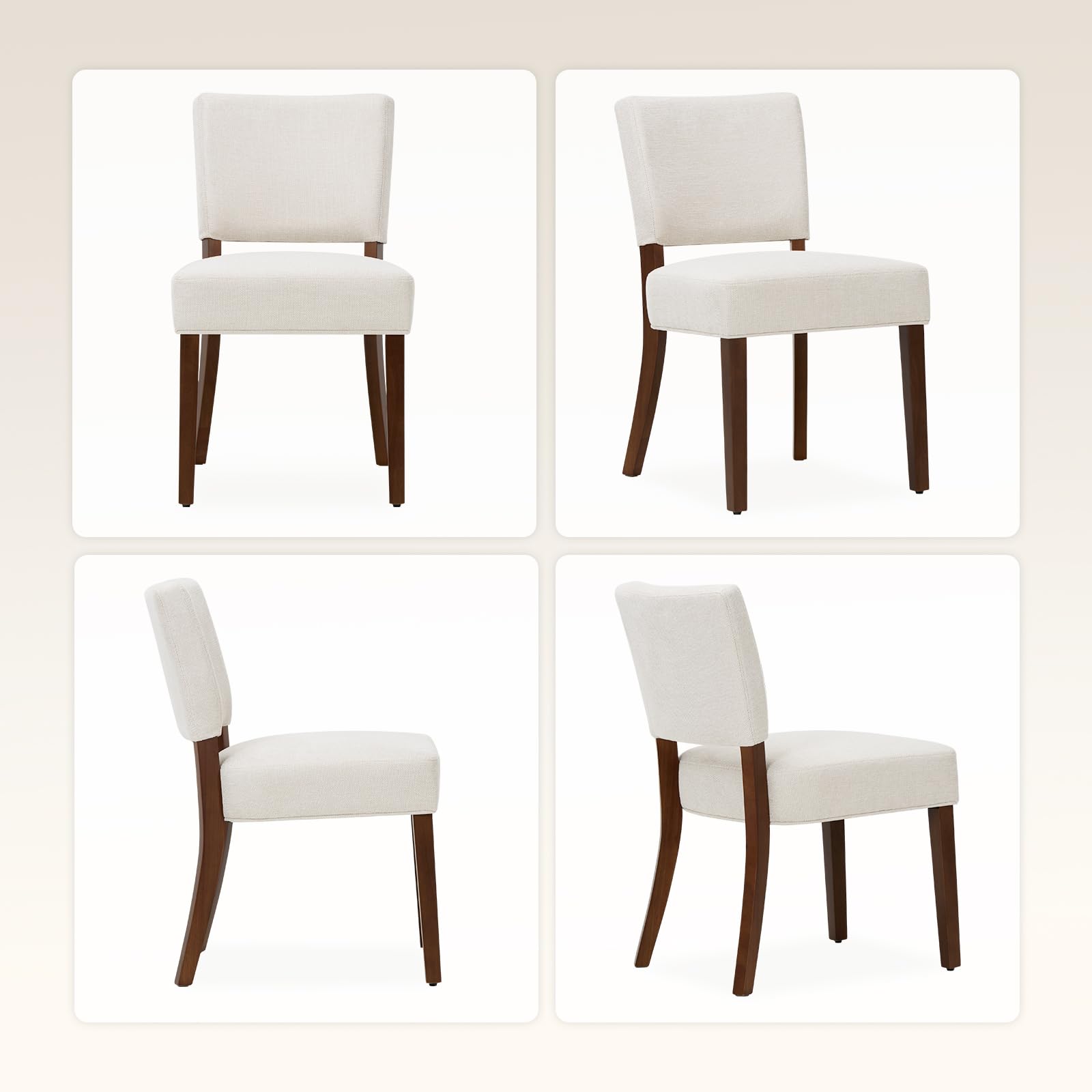 COLAMY Mid Century Modern Dining Chairs Set of 2 - Upholstered Kitchen Chairs with Open Back & Wood Legs, Farmhouse Style Beige Fabric Side Chairs for Dining Room, Kitchen, Restaurant | Perfect for Home Decor, Family Gatherings & Commercial Spaces