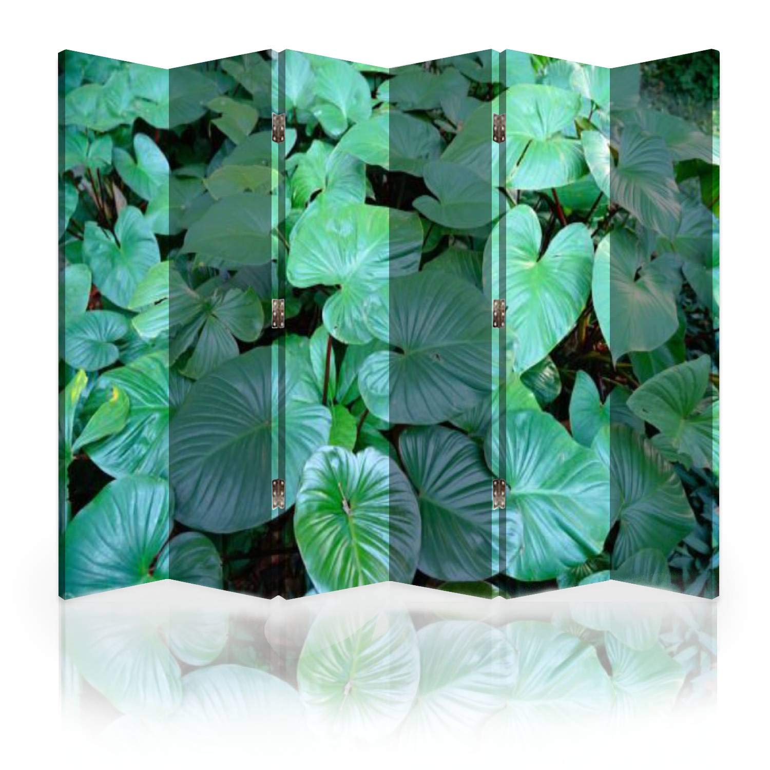 Green Leaves Texture Canvas Room Divider Screen - 6 Panel Folding Privacy Partition for Bedroom, Office & Garden - Natural Room Separator for Home Decor & Space Division