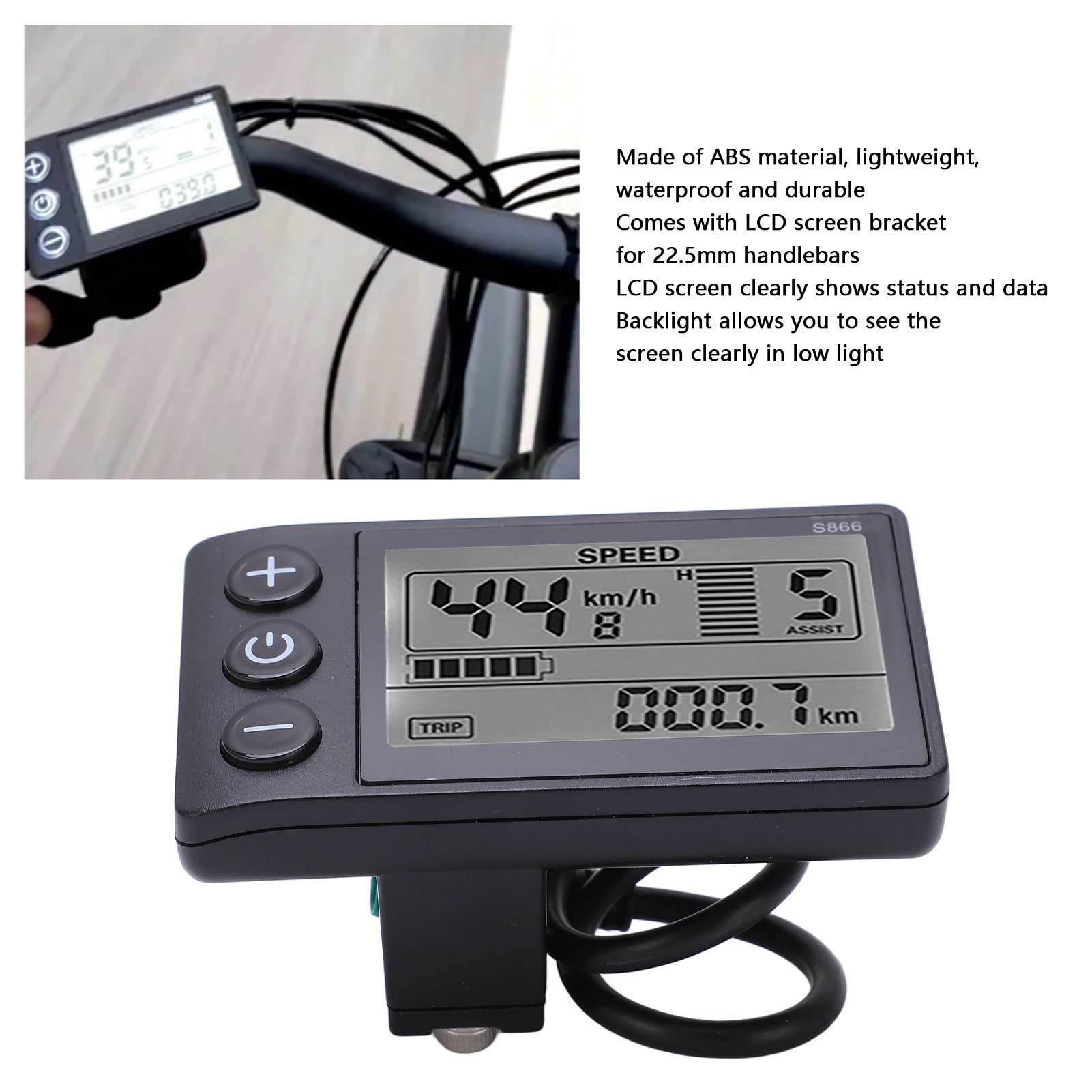 24V 36V 48V Electric LCD Display Meter with Connector - Waterproof Digital Control Panel for E-Bike, Scooter, Motorcycle (Fits 22.2mm/0.9in Handlebar) - Perfect for Speed Monitoring & Battery Level Tracking
