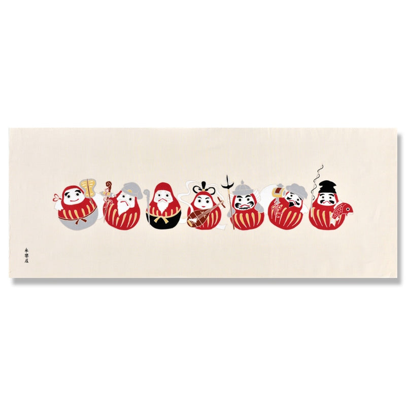 Premium Kyo Yuzen Dyed Tenugui Hand Towel - Traditional Japanese Daruma Doll Design, Made in Kyoto | Perfect for Home Decor, Gift & Cultural Display