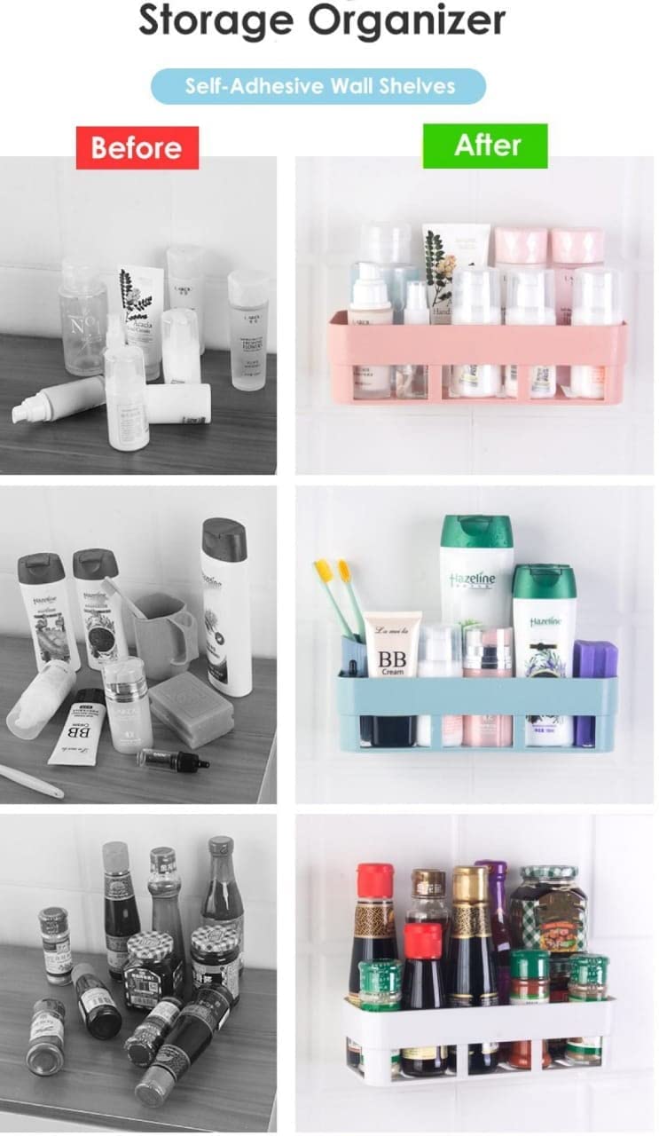 Cpixen Plastic Wall Hooks - Adhesive Sticker Hooks for Kitchen, Bathroom & Home Organization (4 Racks + 2 Hangers, Multicolor) - Perfect for Hanging Towels, Utensils & Small Items