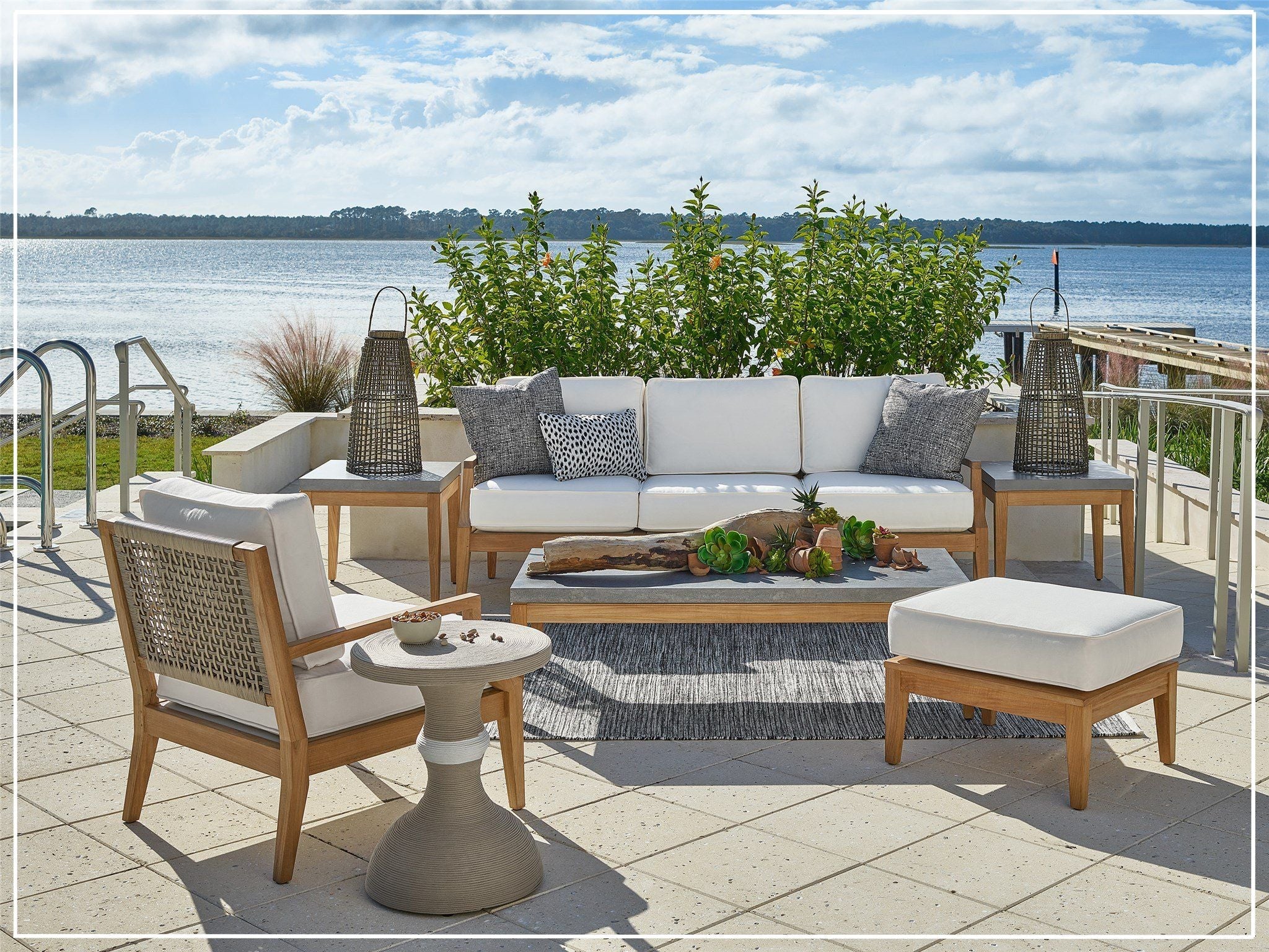 Universal Furniture Coastal Living Outdoor Chesapeake Sofa with Natural Teak Finish - Waterproof Patio Furniture for Beach House, Poolside & Garden Relaxation