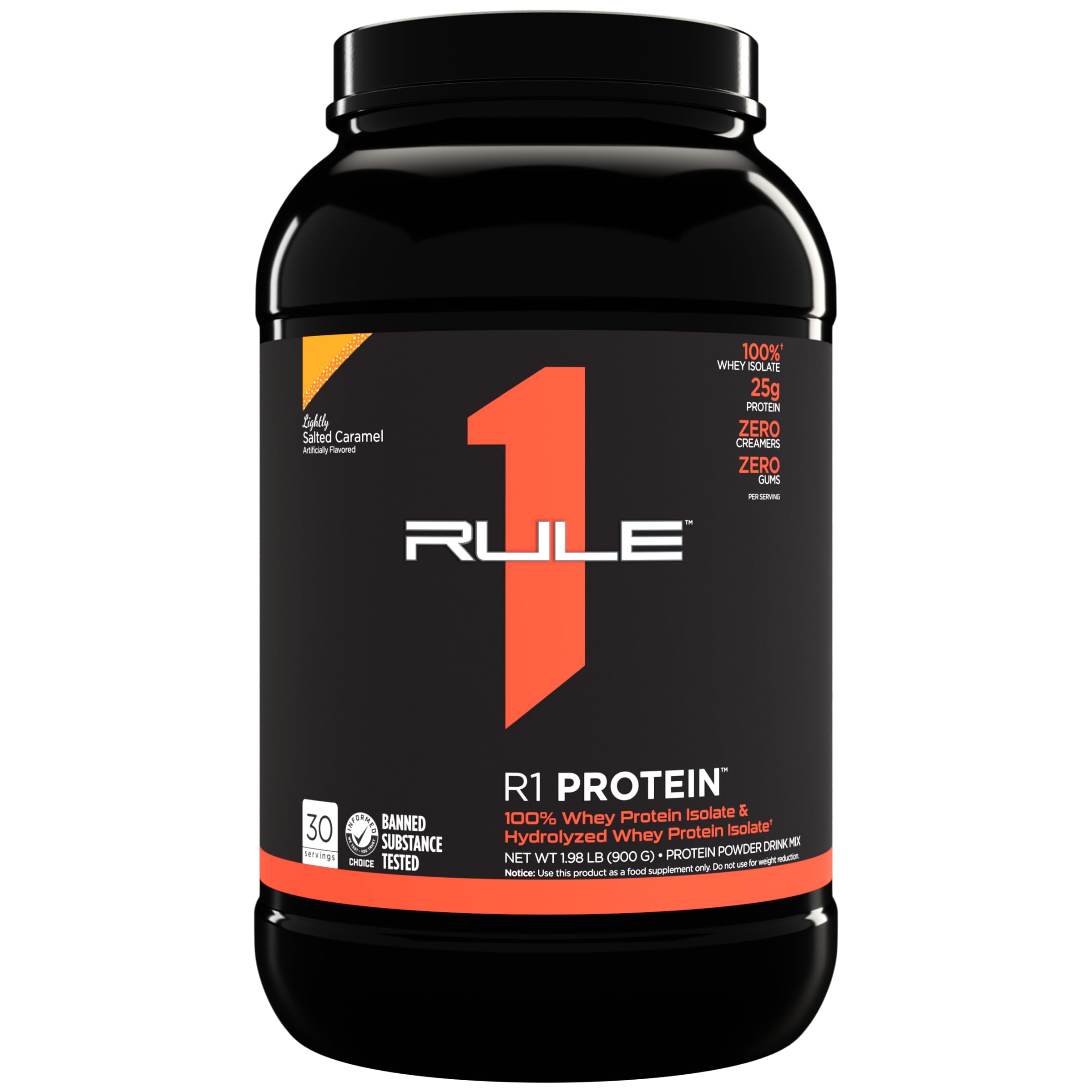 Rule One Proteins R1 Protein Powder - 25g Fast-Acting Whey Isolate & Hydrolysate, 100% Pure with 6g BCAAs (2lb, Lightly Salted Caramel) - Post-Workout Recovery & Muscle Building Supplement for Athletes & Fitness Enthusiasts