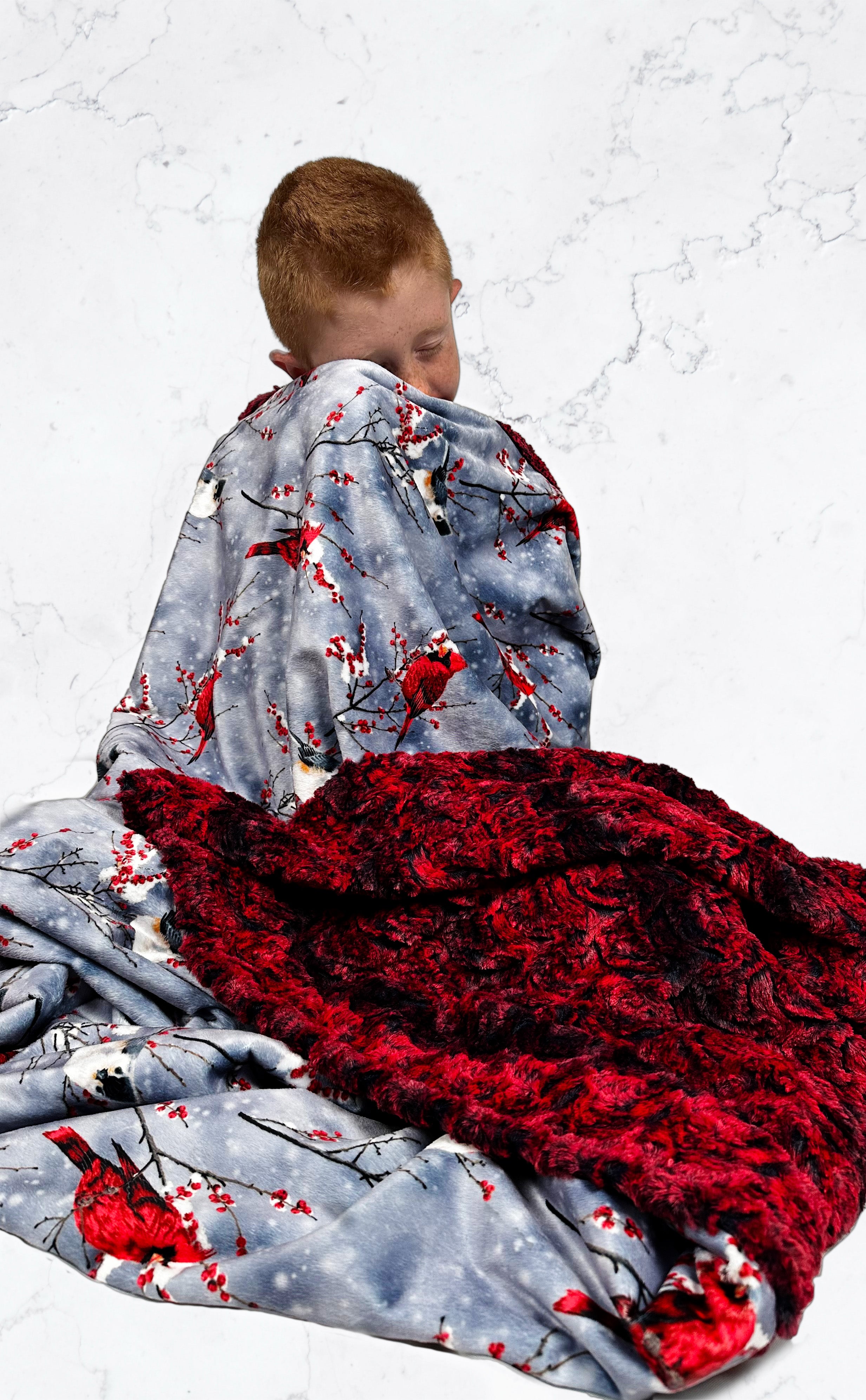 Cardinal Sparrow on Paloma Rocket - Soft Adult Large Blanket 55x75 Inches - Cozy Throw for Bed, Couch & Outdoor Picnics