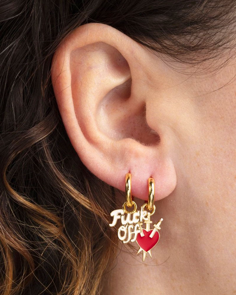 Fuck Off & Three Of Swords Hoop Earrings - Gothic Punk Jewelry for Women - Perfect for Concerts, Parties & Edgy Fashion