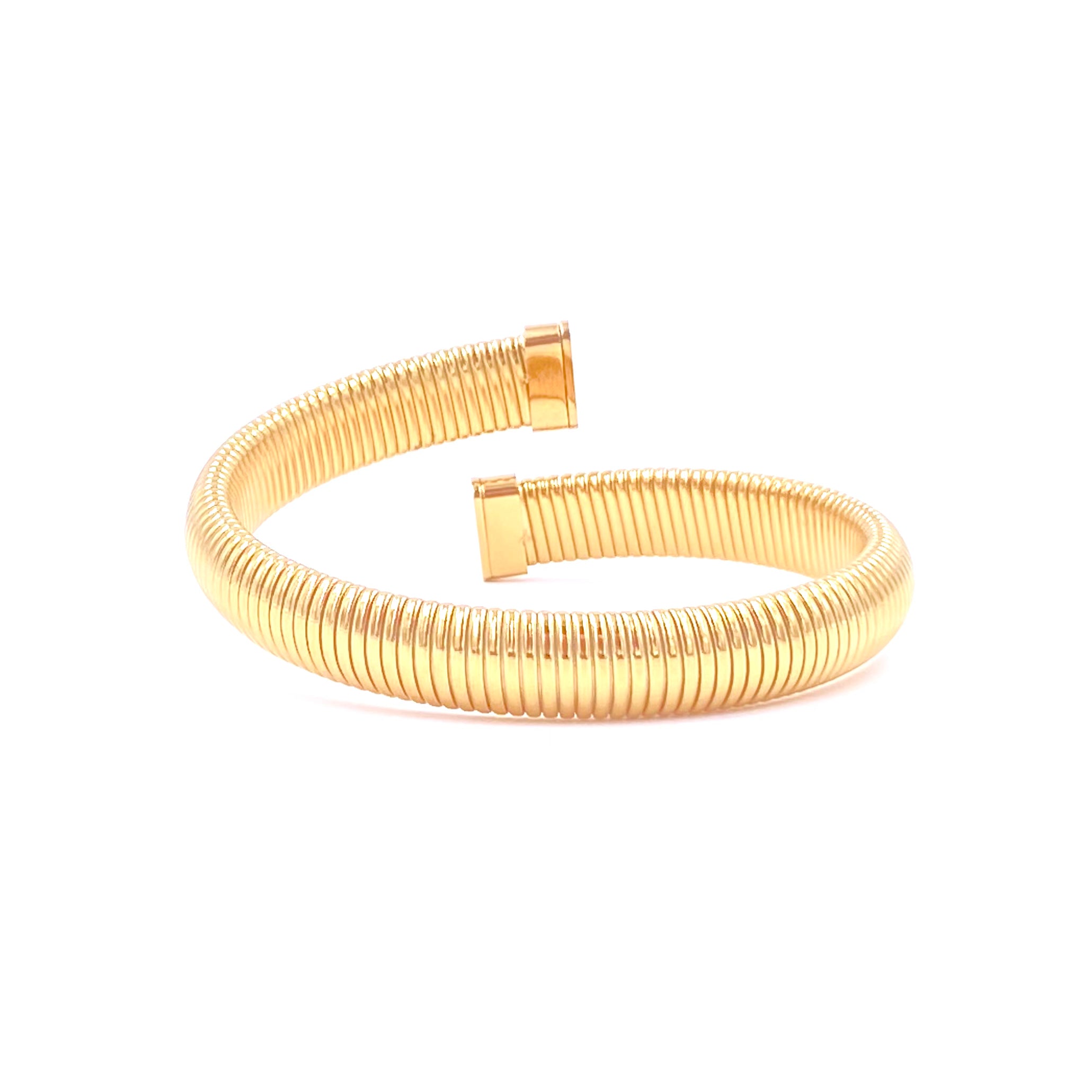 Ashley Gold Stainless Steel Gold Plated Stacked Slinky Bangle Bracelet for Women - Elegant Layered Cuff Jewelry for Party, Wedding & Everyday Wear