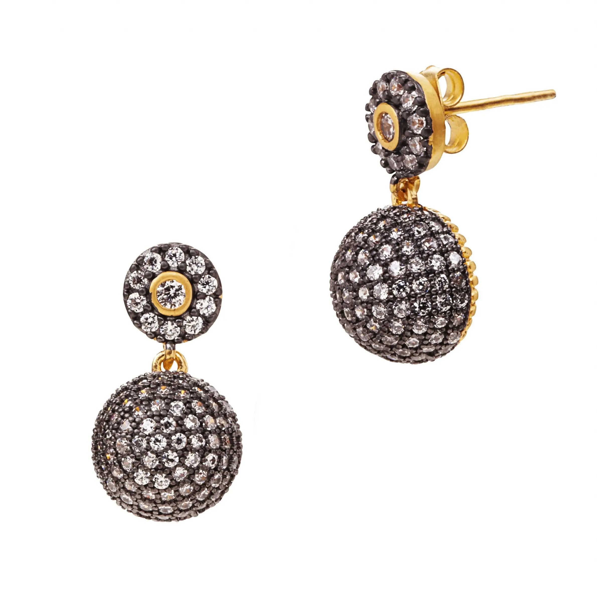 Pavé Dome Drop Earrings for Women – Sparkling Cubic Zirconia Dangle Earrings | Perfect for Weddings, Parties & Evening Events