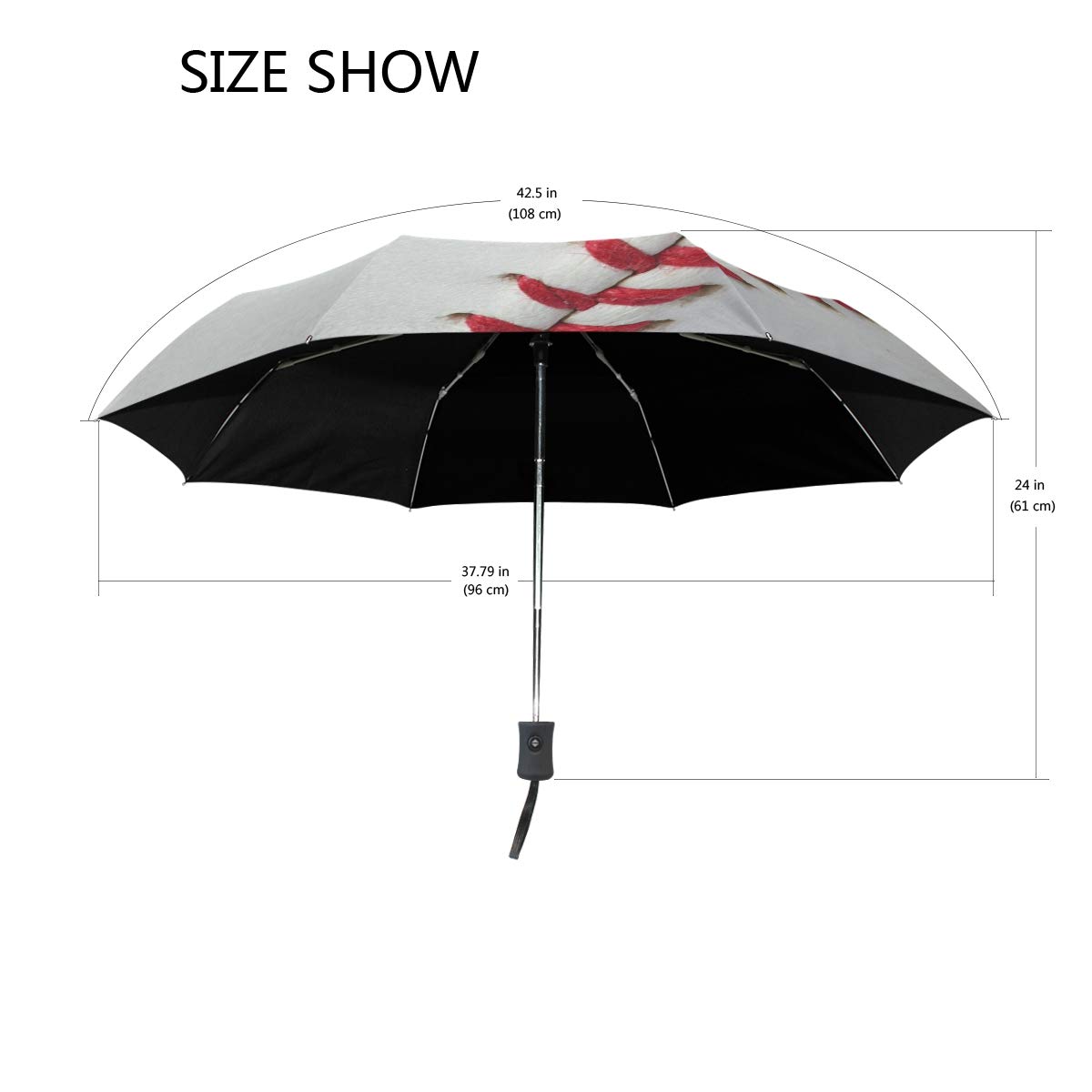 ALAZA Windproof Waterproof Auto Open Close Folding Umbrella - Compact Travel Baseball Design with Red Stitching - Perfect for Outdoor Sports, Commuting & Rainy Day Protection