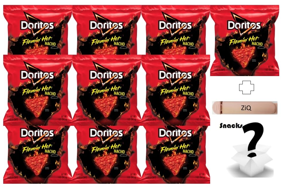 Doritos Flamin' Hot Nacho Tortilla Chips – 1oz (10-Pack) | Bulk Snack Variety for Adults, Teens & Kids | Spicy Nacho Cheese Flavor | Perfect for Parties, Lunchboxes & Movie Nights + Free Mystery Flamin' Hot Chip & Food Clip