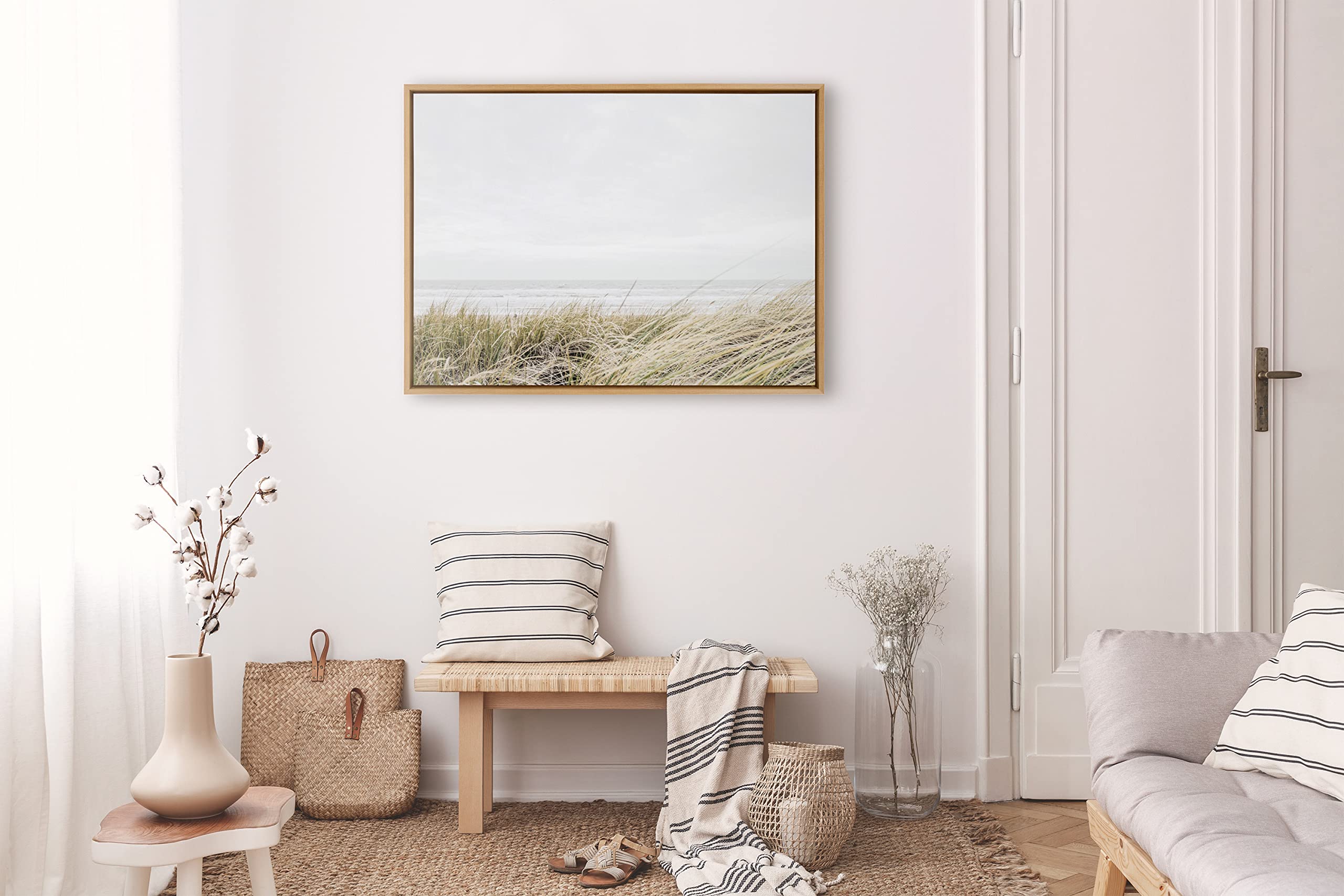 Kate & Laurel Sylvie East Beach Framed Canvas Wall Art - 28x38 Inches Coastal Decor by Amy Peterson | Nautical Home Decor for Living Room, Bedroom & Beach House