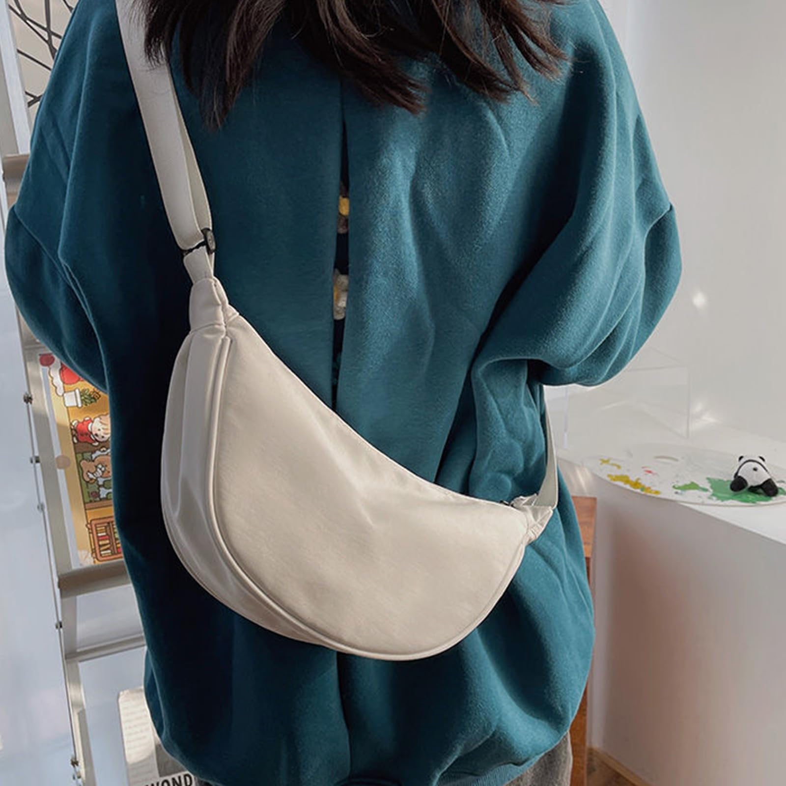 Yooamz Women's Crescent Crossbody Bag - Nylon Shoulder Bag with Zipper & Adjustable Strap - Lightweight Casual Chest Bag for Daily Use, Travel, Shopping & Outings