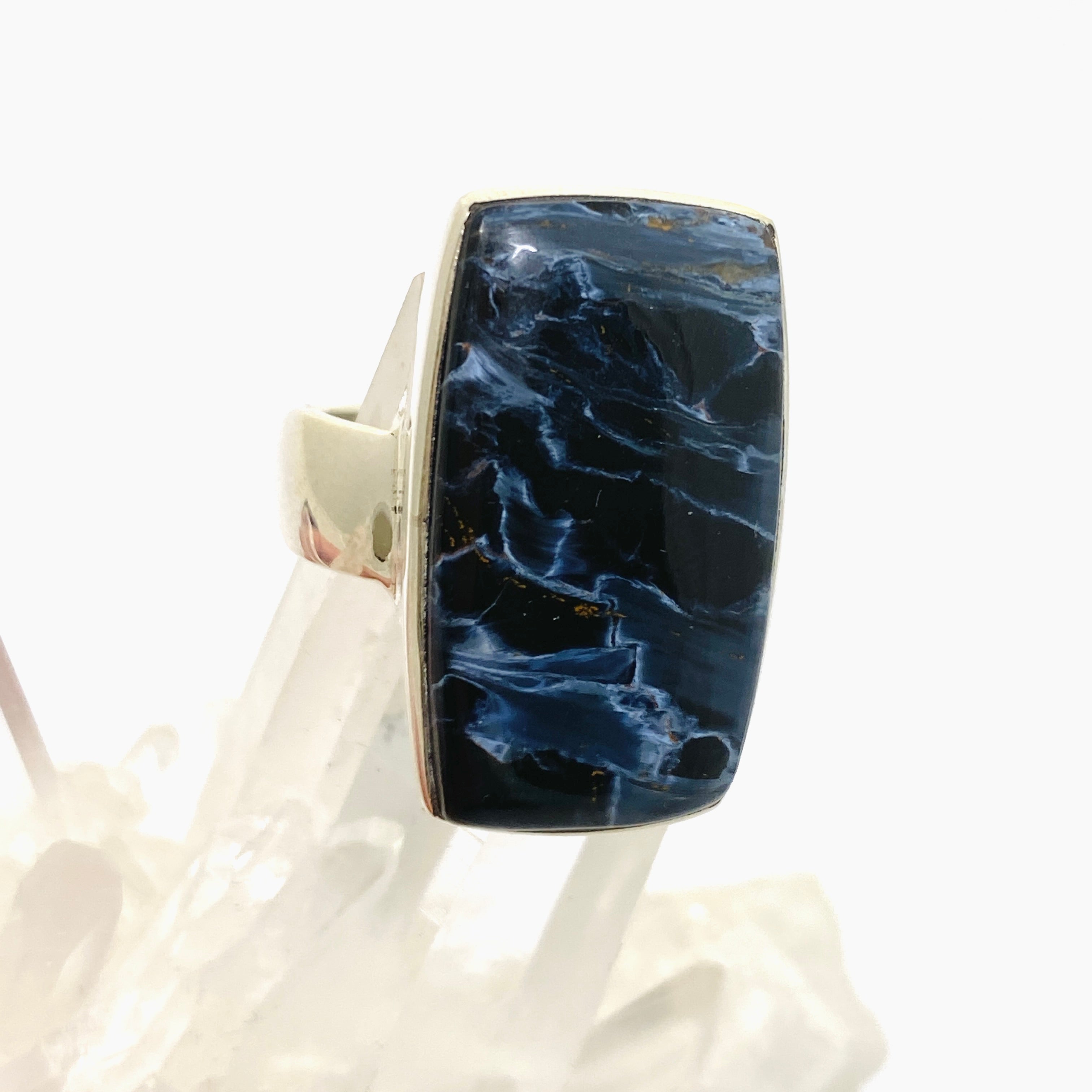 Pietersite Rectangular Cabochon Ring - Size 10 Sterling Silver Jewelry PRGJ899 | Perfect for Boho Fashion & Spiritual Healing