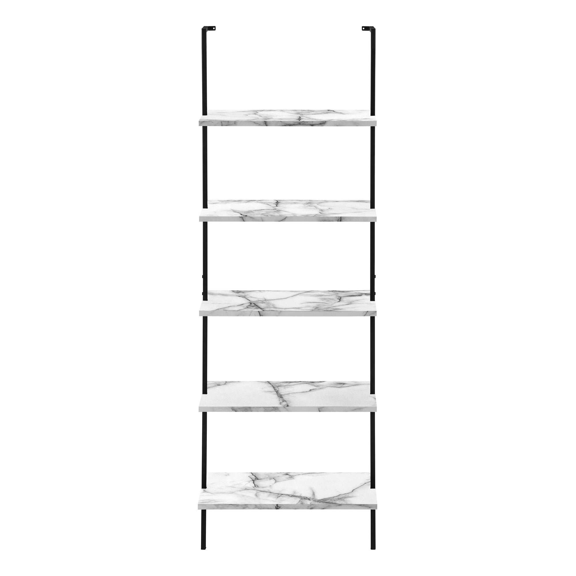 Modern 72H Ladder Bookcase with White Marble Shelves & Black Metal Frame - Perfect for Home Office, Living Room, and Bedroom Storage Organization