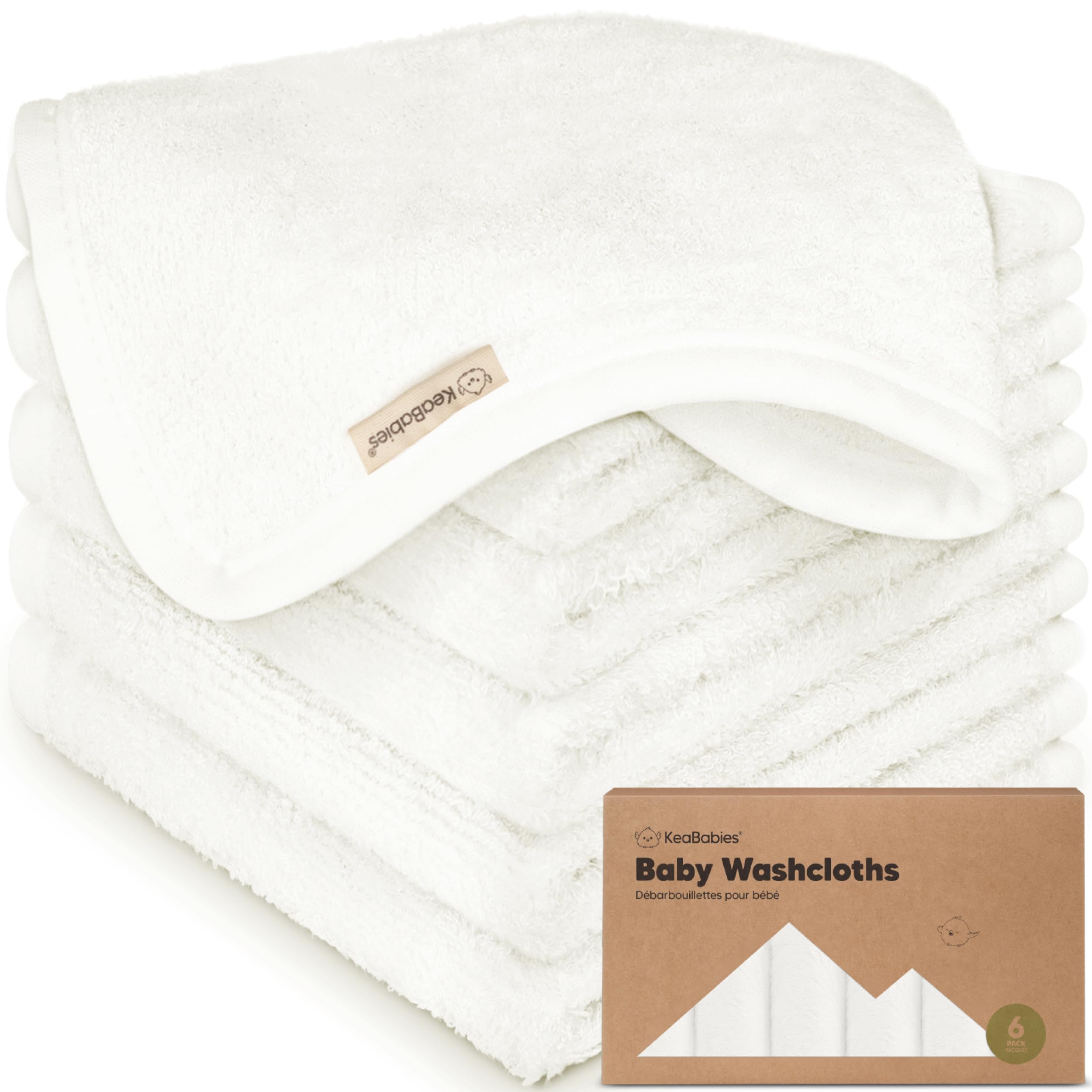 6-Pack Soft Bamboo Viscose Baby Washcloths - Gentle Newborn & Kids Bath Towels, Face Cloths for Sensitive Skin (White) | Perfect for Bath Time, Face Washing & Delicate Skin Care