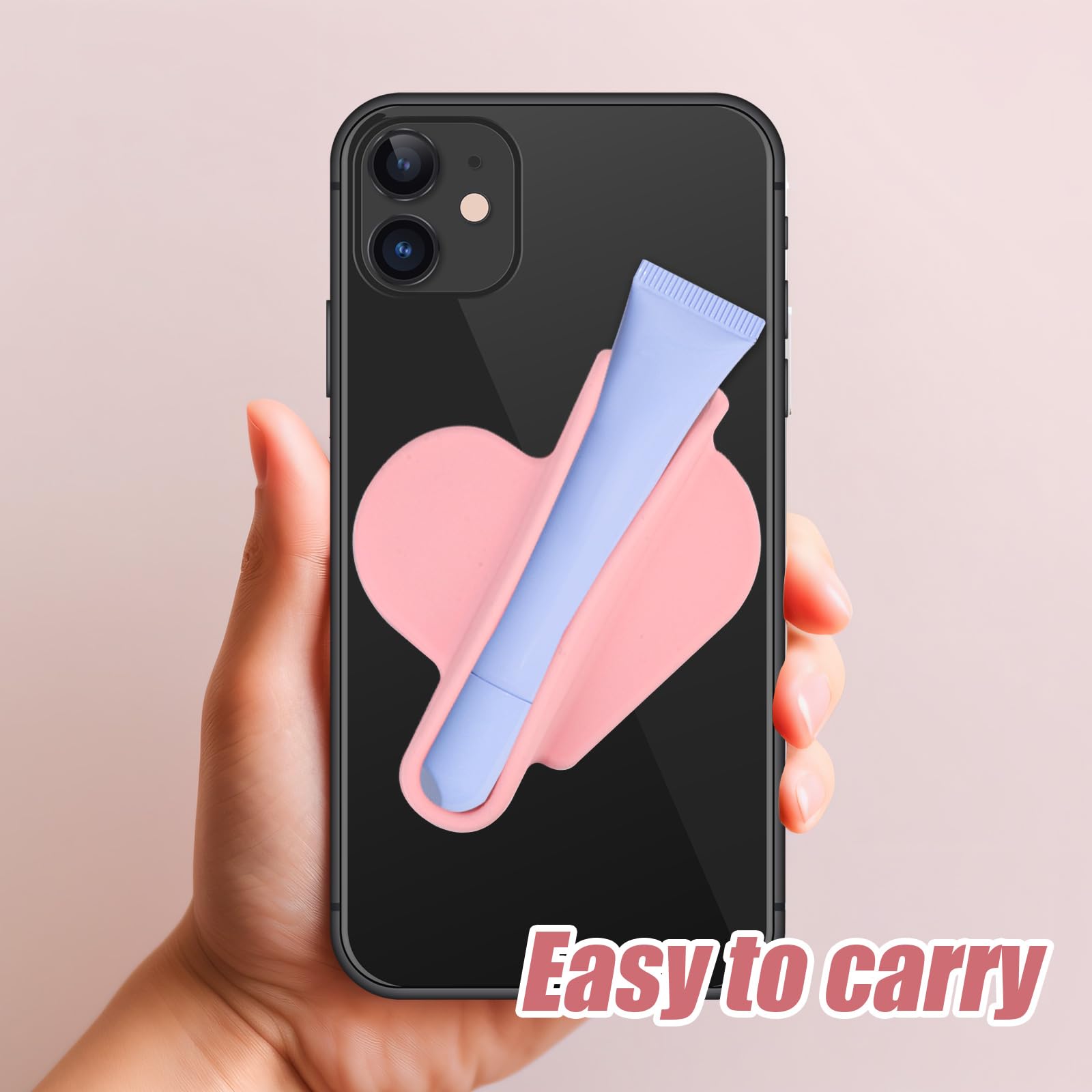 Heart-Shaped Silicone Lip Gloss Phone Case Holder - Non-Slip Adhesive Grip for iPhone & Android - Perfect for Makeup Touch-Ups On-The-Go, Gym, Travel & Daily Use