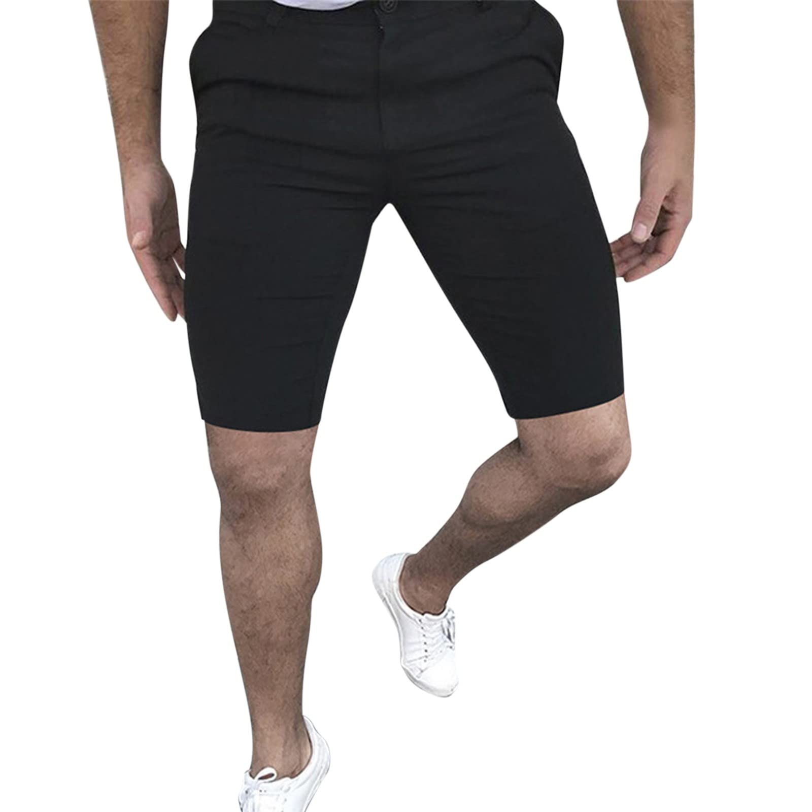 Men's Dark Gray Casual Shorts with Pockets & Button Waist - Business & Everyday Wear