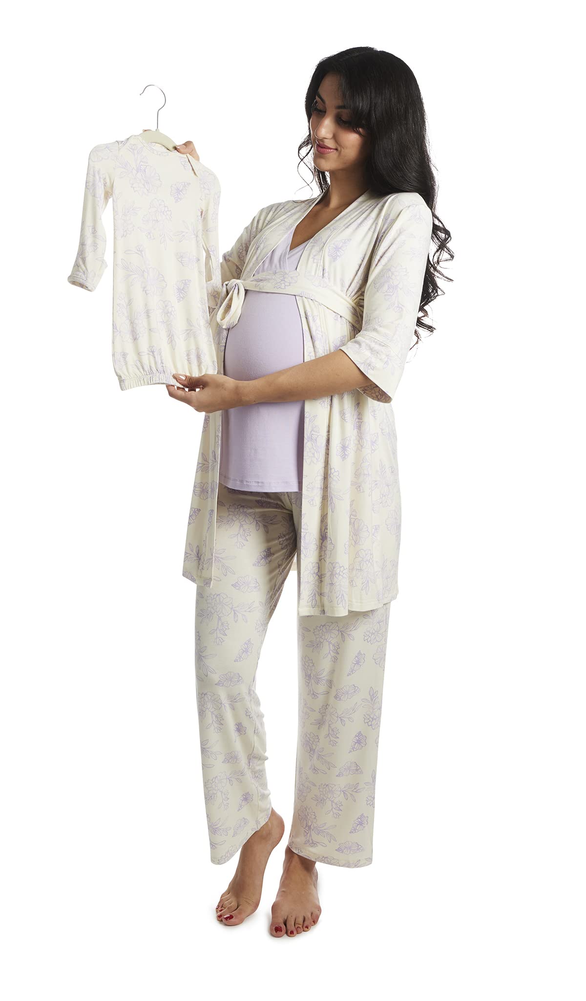 5-Piece Maternity & Nursing Pajama Set - Soft Cotton Nursing Pants for Pregnant Women & New Moms - Comfortable Sleepwear for Breastfeeding, Hospital Stay & Mother-Baby Bonding Time