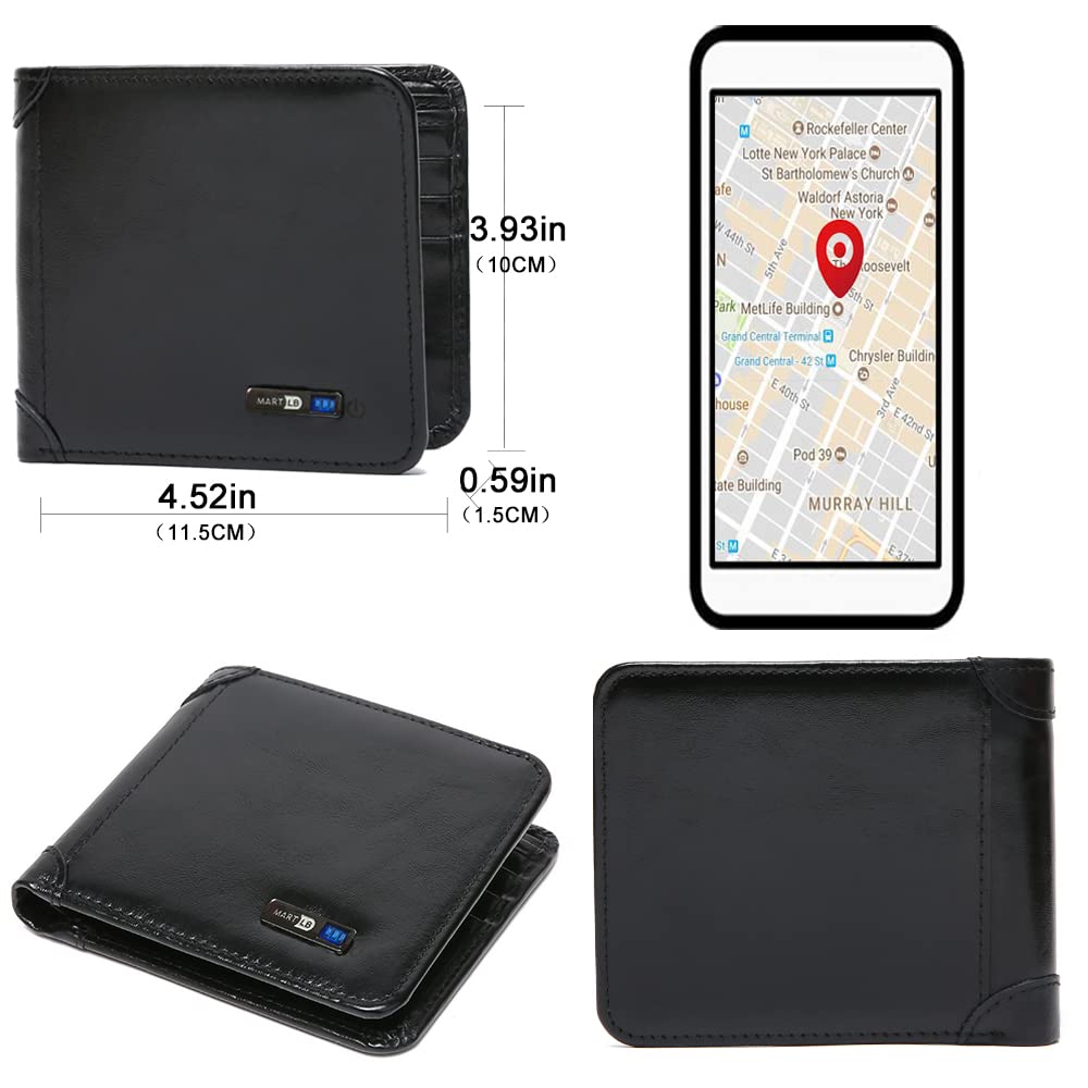 Anti-Lost Bluetooth Wallet Tracker - GPS Tracking via Smartphone | Genuine Cowhide Leather Bifold Men's Wallet | Perfect for Travel, Work & Everyday Carry