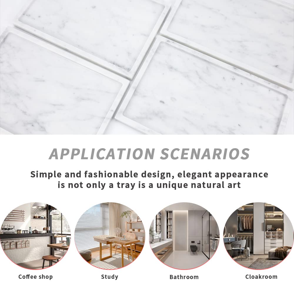 Luxury 100% Natural Marble Serving Tray - Elegant Stone Storage Tray for Bathroom, Kitchen, Vanity & Dresser - Perfect for Holding Tissues, Candles, Towels & Home Decor Accessories - Ideal for Spa, Dining & Gift Giving Scenarios