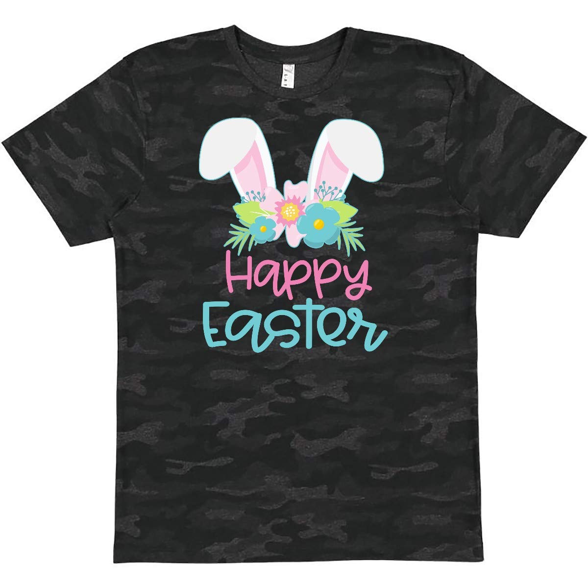 Inktastic Happy Easter Bunny Ears & Flowers Graphic T-Shirt for Women - Cute Spring Tee for Easter Celebrations, Egg Hunts & Family Gatherings