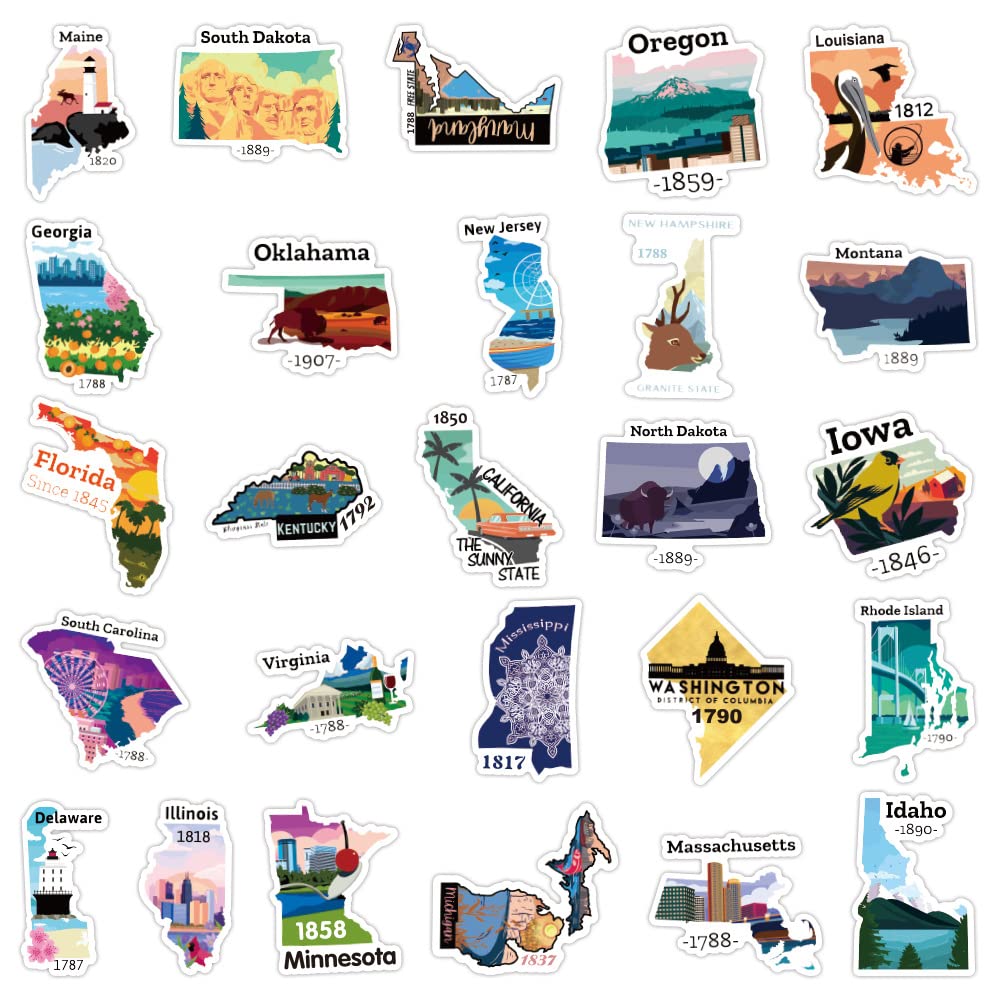 50PCS National Map Stickers - Waterproof Vinyl Decals for Travel, Hiking & Outdoor Adventures - Perfect for Water Bottles, Laptops, Luggage, Camping Gear & Scrapbooking - Great for Travel Enthusiasts & Nature Lovers
