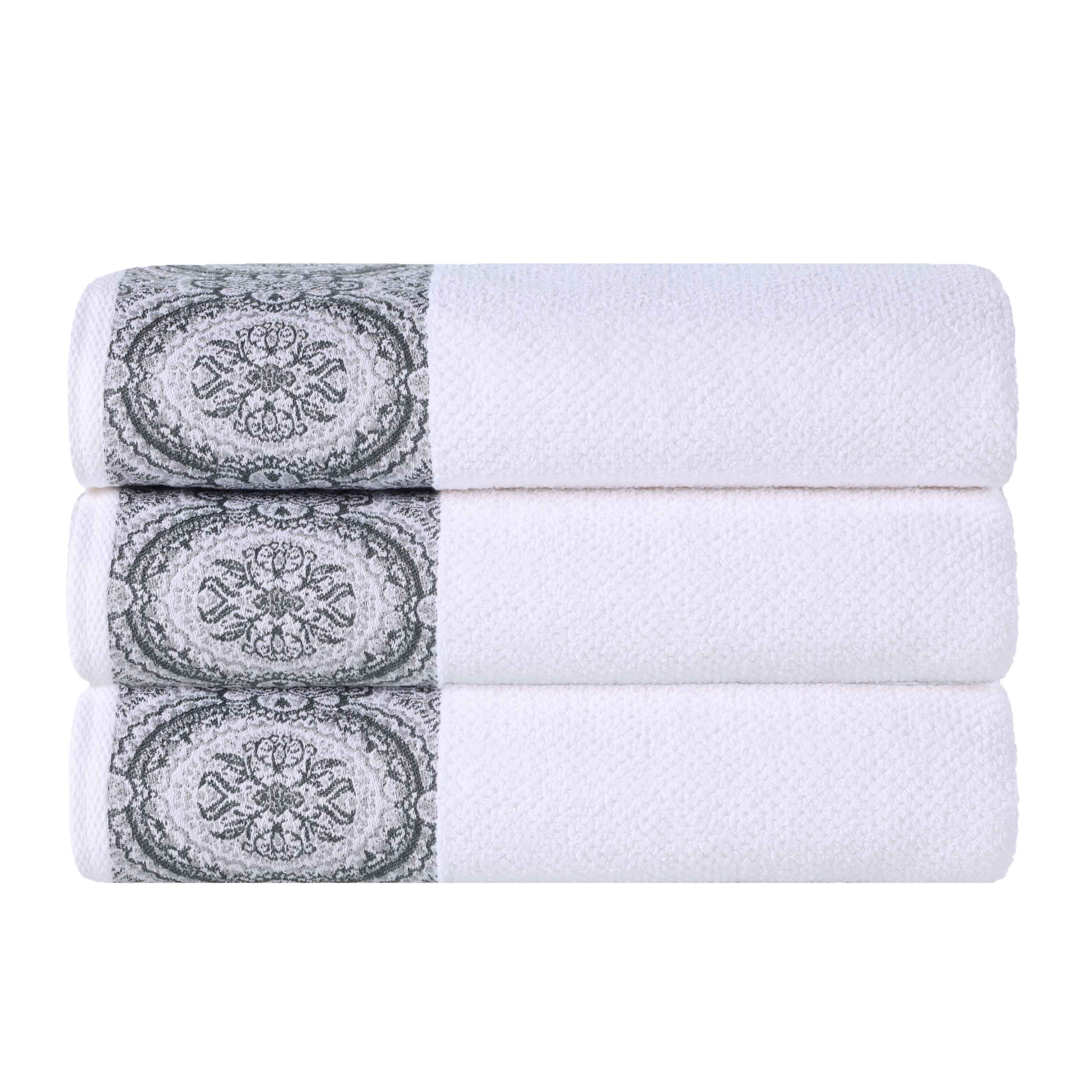 Premium Medallion Cotton Jacquard Bath Towels Set of 3 - Ultra Soft & Absorbent Luxury Towels for Spa, Bathroom & Beach Use