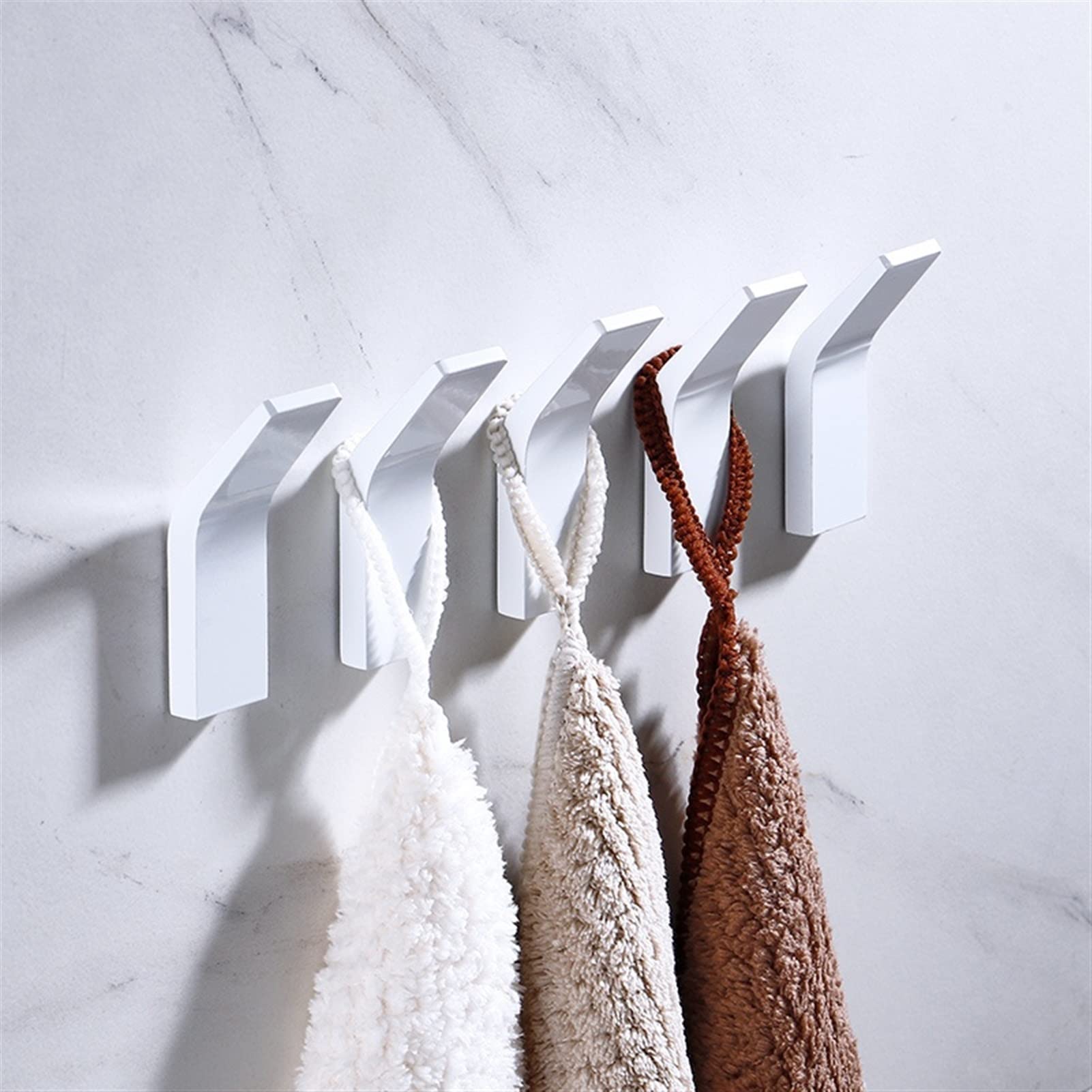 Wall Mounted Coat Rack - 5 Pack No Drill Hooks for Bathroom, Robe, Towels & Clothes - Durable Aluminum Alloy Hangers with Adhesive Backing - Space Saving Home Organization for Entryway, Bedroom & Laundry Room (White)