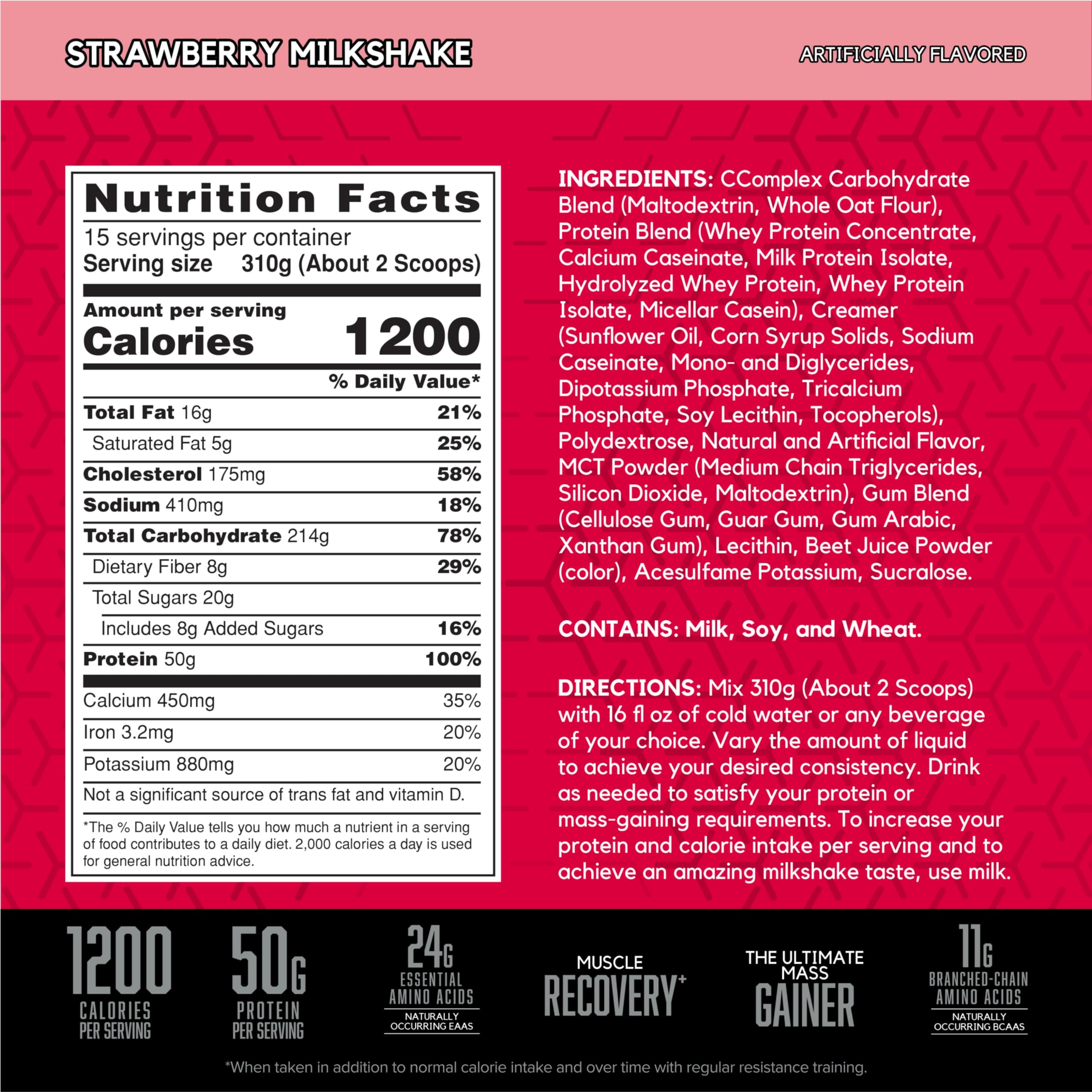 BSN TRUE-MASS Weight Gainer Protein Powder - Strawberry Milkshake Flavor, 10.25lb for Muscle Building & Recovery - Perfect for Post-Workout Shakes & Bulking Nutrition