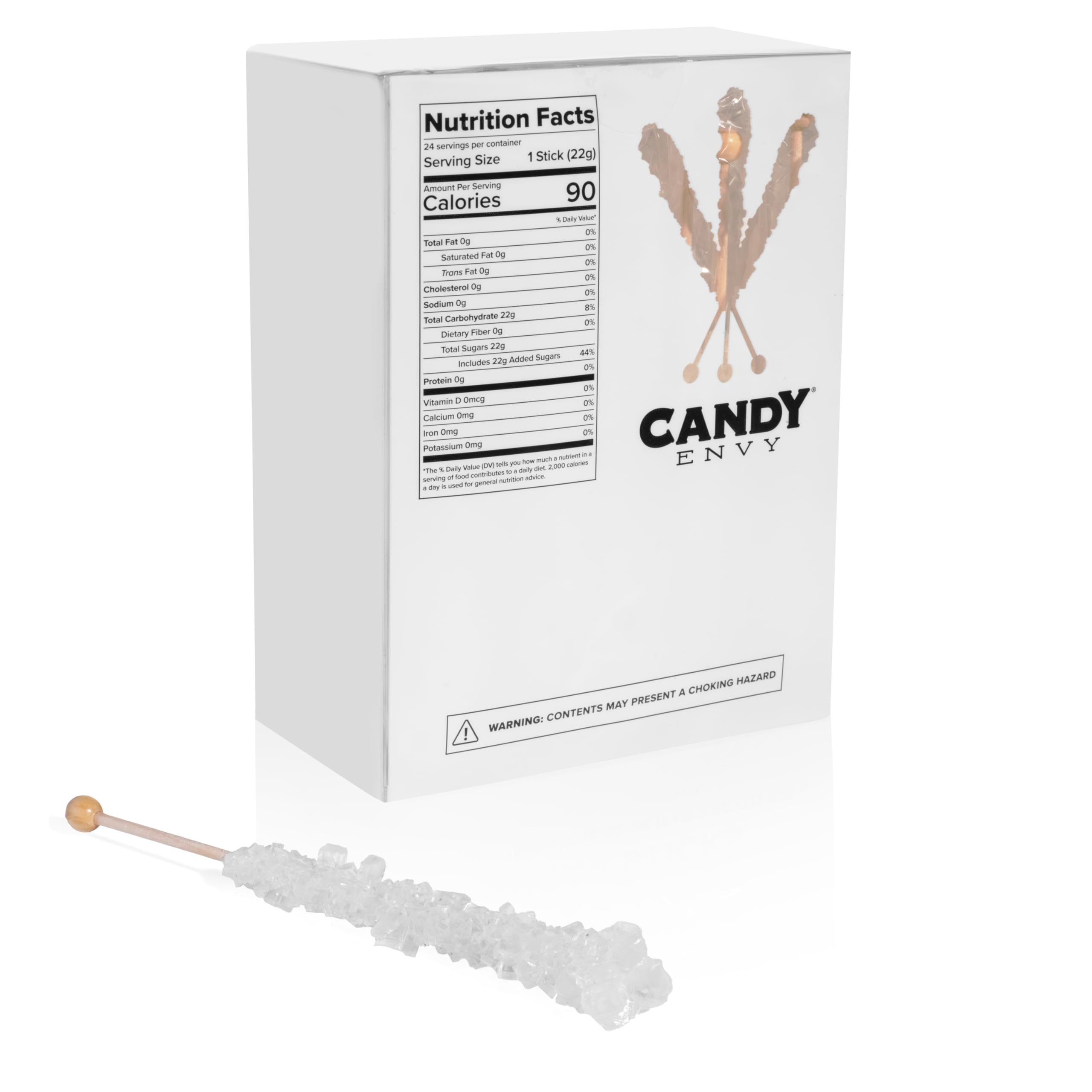 Original White Rock Candy Sugar Sticks - Sweet Sugar Flavored - 24 Individually Wrapped Pieces - Perfect for Birthday Parties, Baby Showers & Coffee Sweeteners